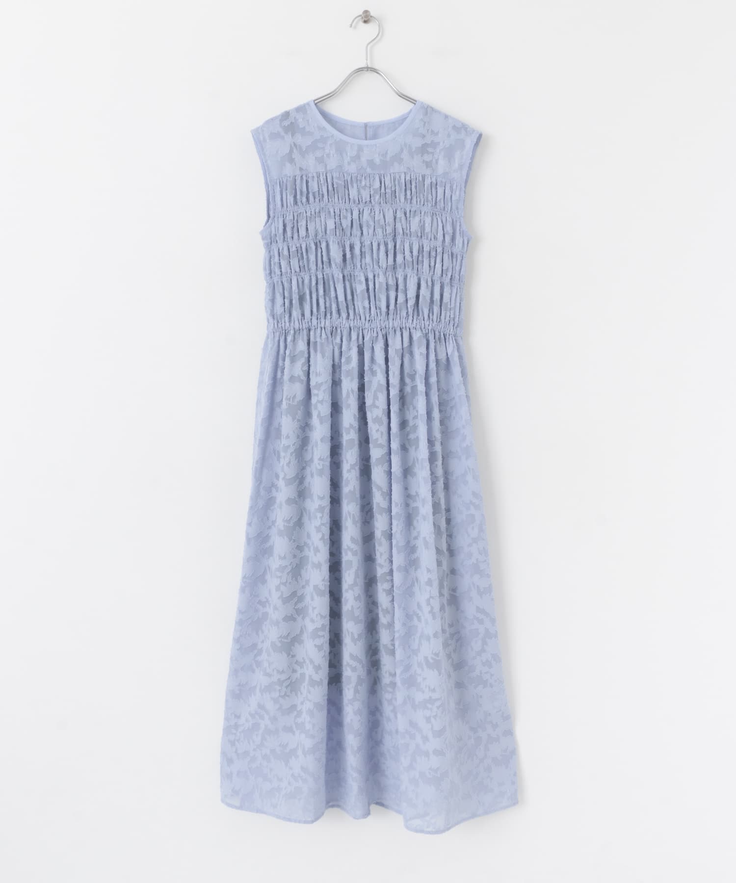ウエストマークシャーリングノースリーブワンピース L.BLUE COMPACT