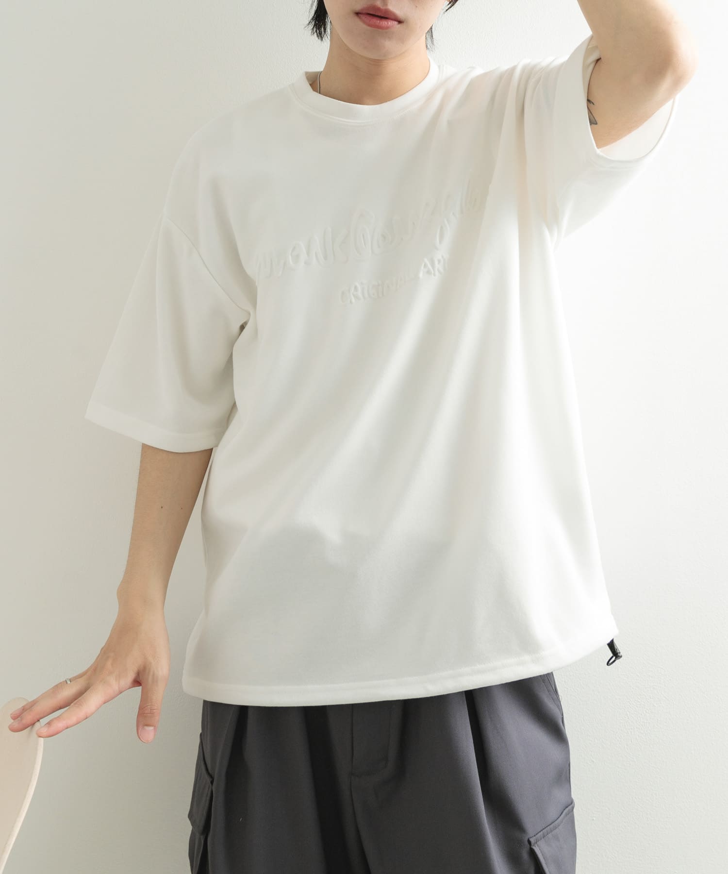 R&D.M.Co- ozプリントシャツ WEB限定』Mark Gonzales プリントクルーネックドローコードTシャツ(M