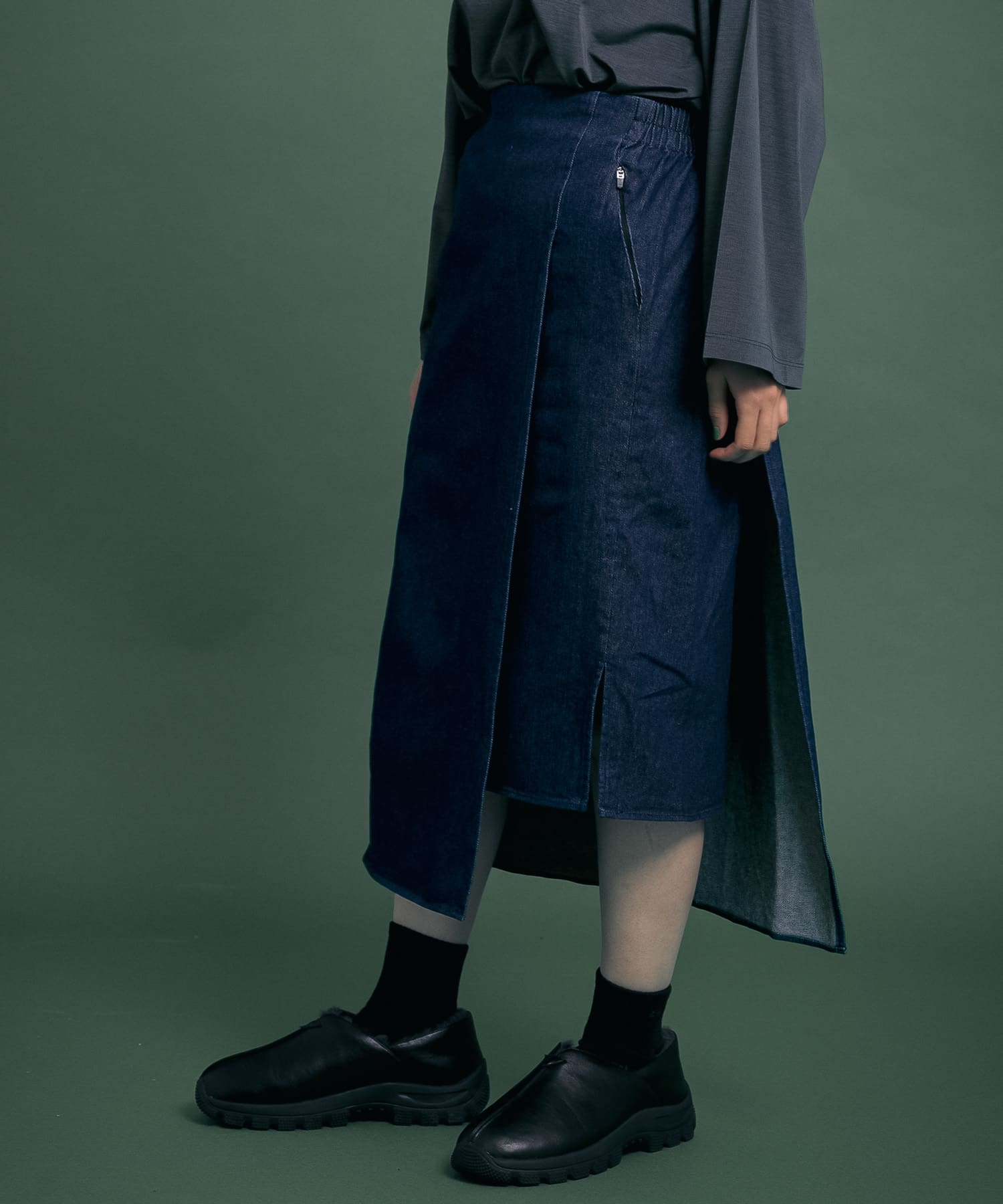 Uiscel　撥水デニムラップスカート ONE WASH S