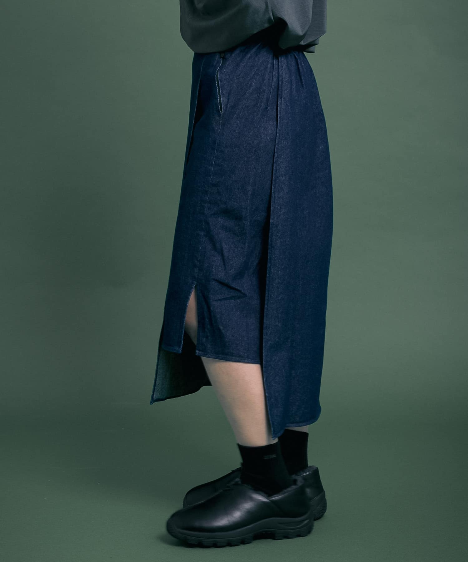 Uiscel　撥水デニムラップスカート ONE WASH M