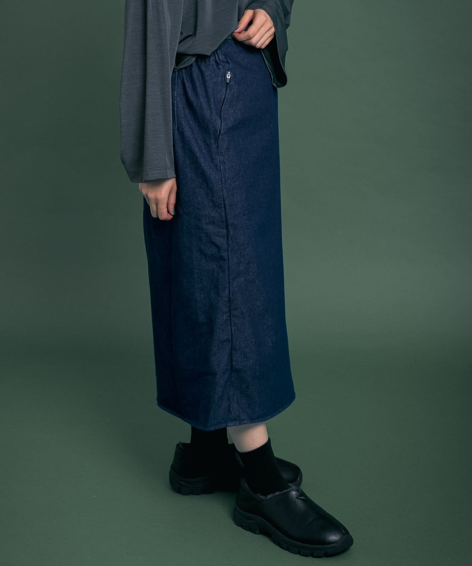 Uiscel　撥水デニムラップスカート ONE WASH M