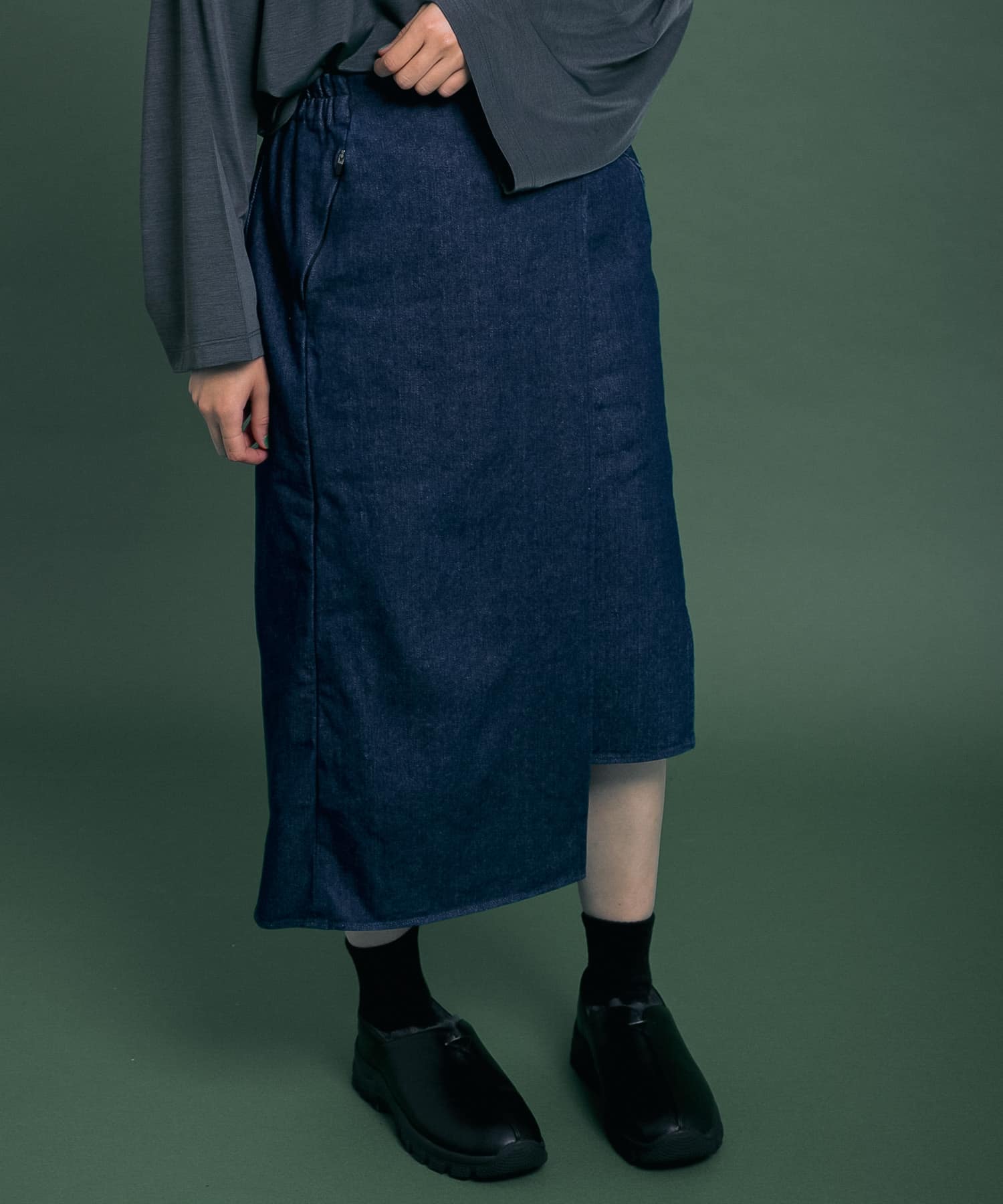 Uiscel　撥水デニムラップスカート ONE WASH M