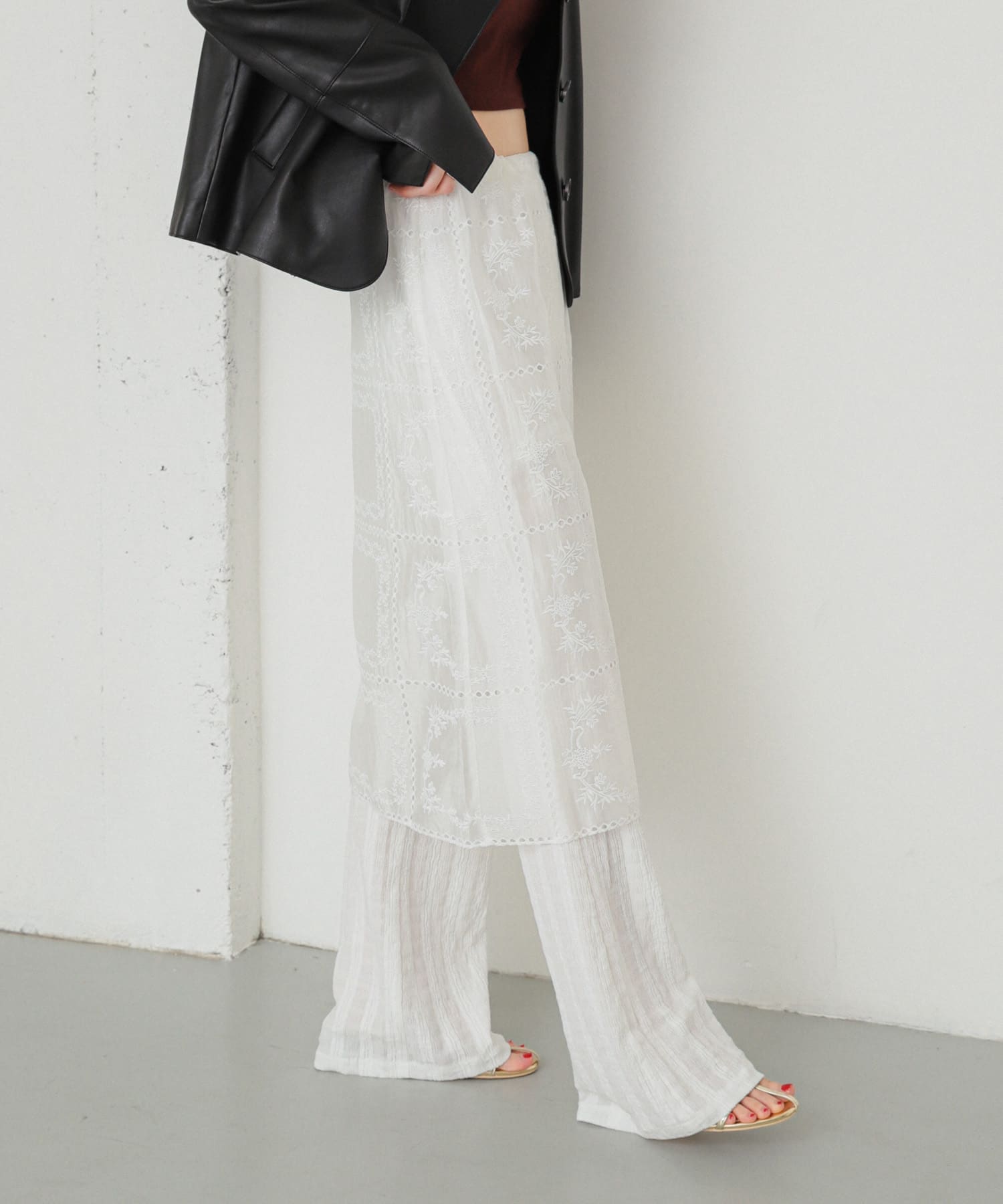 LEVAR レイヤードスリムフィットイージーパンツ(one OFF WHITE 