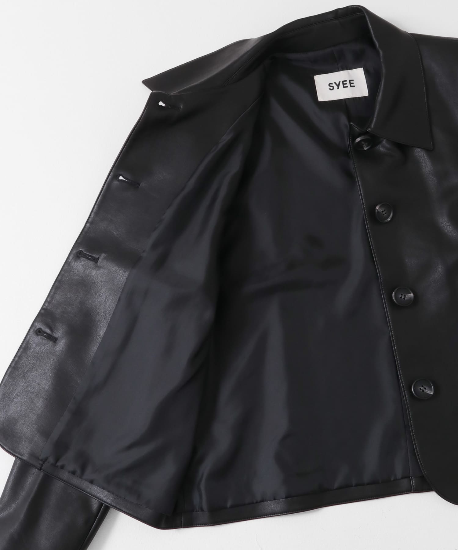 SYEE　フェイクレザークロップドジャケット BLACK one