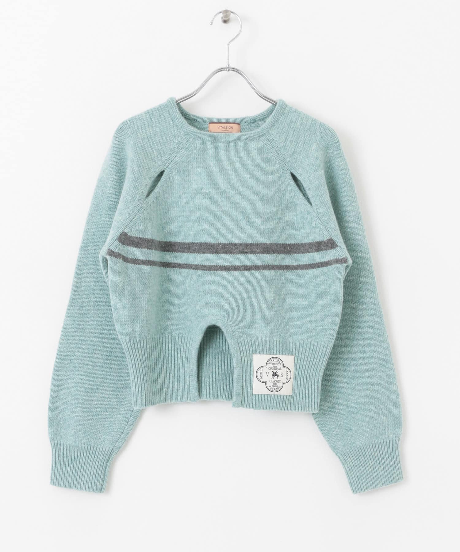 VITALSIGN　CutOut Line Knit Pullover L.Green one