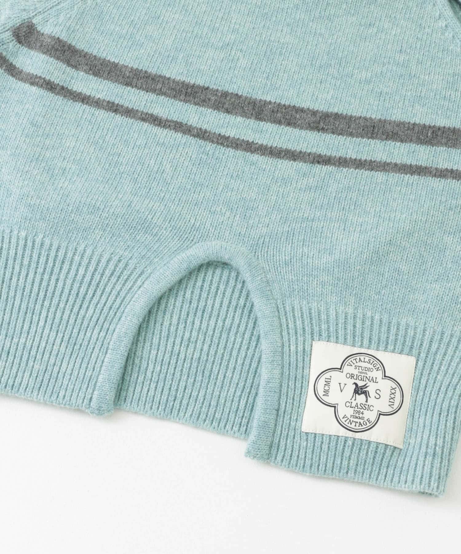 VITALSIGN　CutOut Line Knit Pullover L.Green one