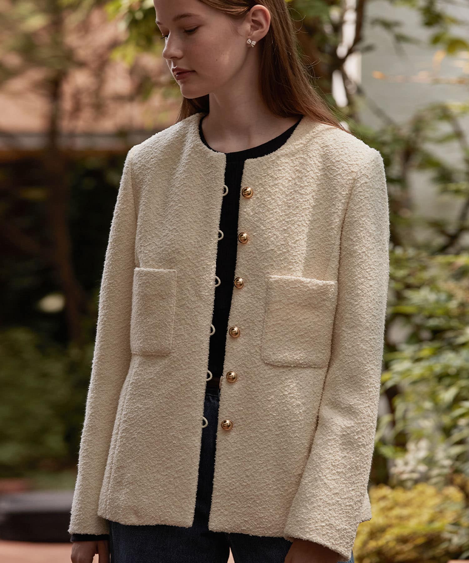 BEMUSEMANSION Boucle tweed jacket(one C.ivory): アウター｜URBAN