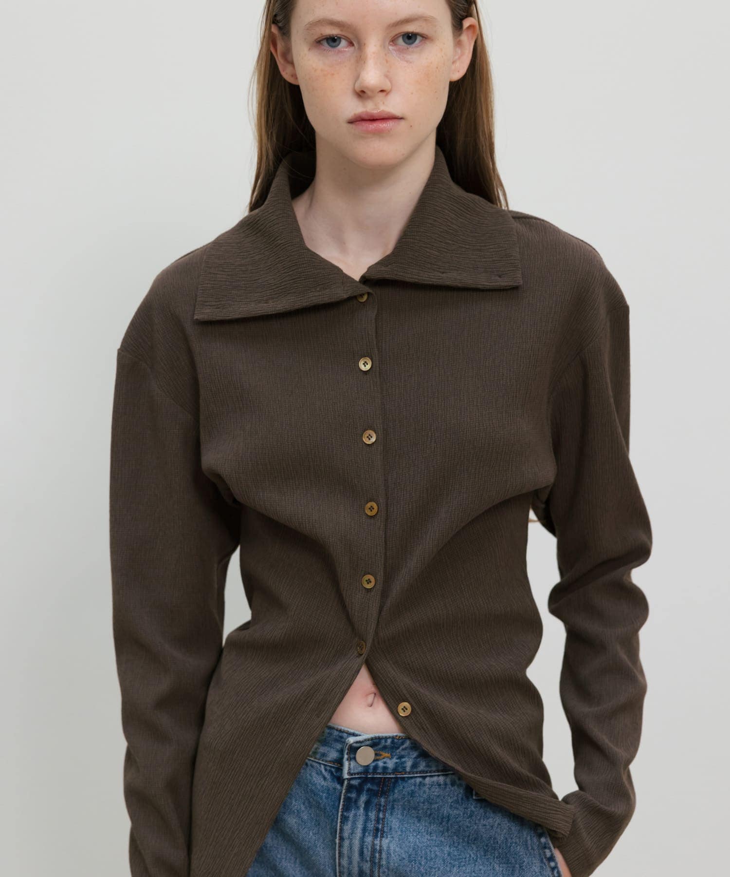 RRACE　Pleats Blouse Brown one