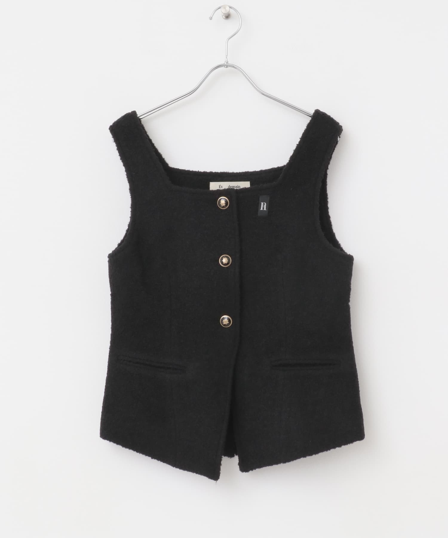 Et demain　wool boucle-tweed vest Black one