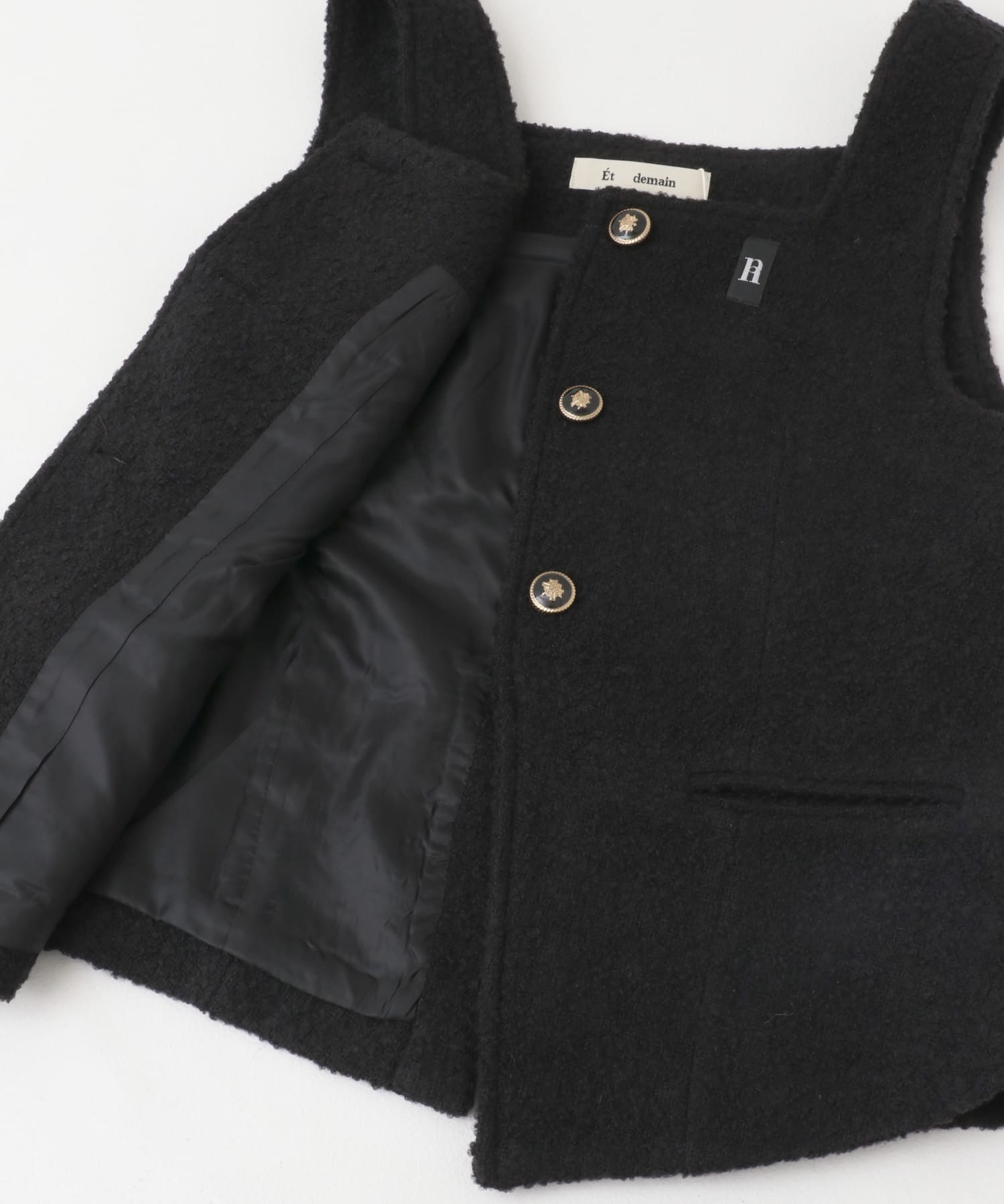 Et demain　wool boucle-tweed vest Black one