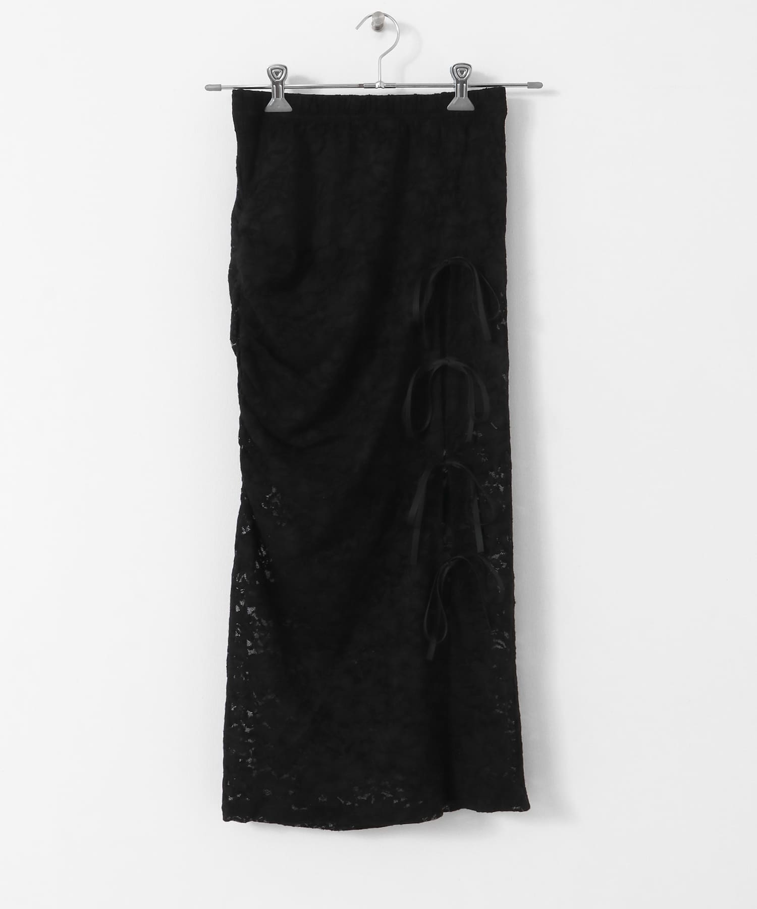 ANNA SUI NYC　リボンスリットストレッチレーススカート BLACK one