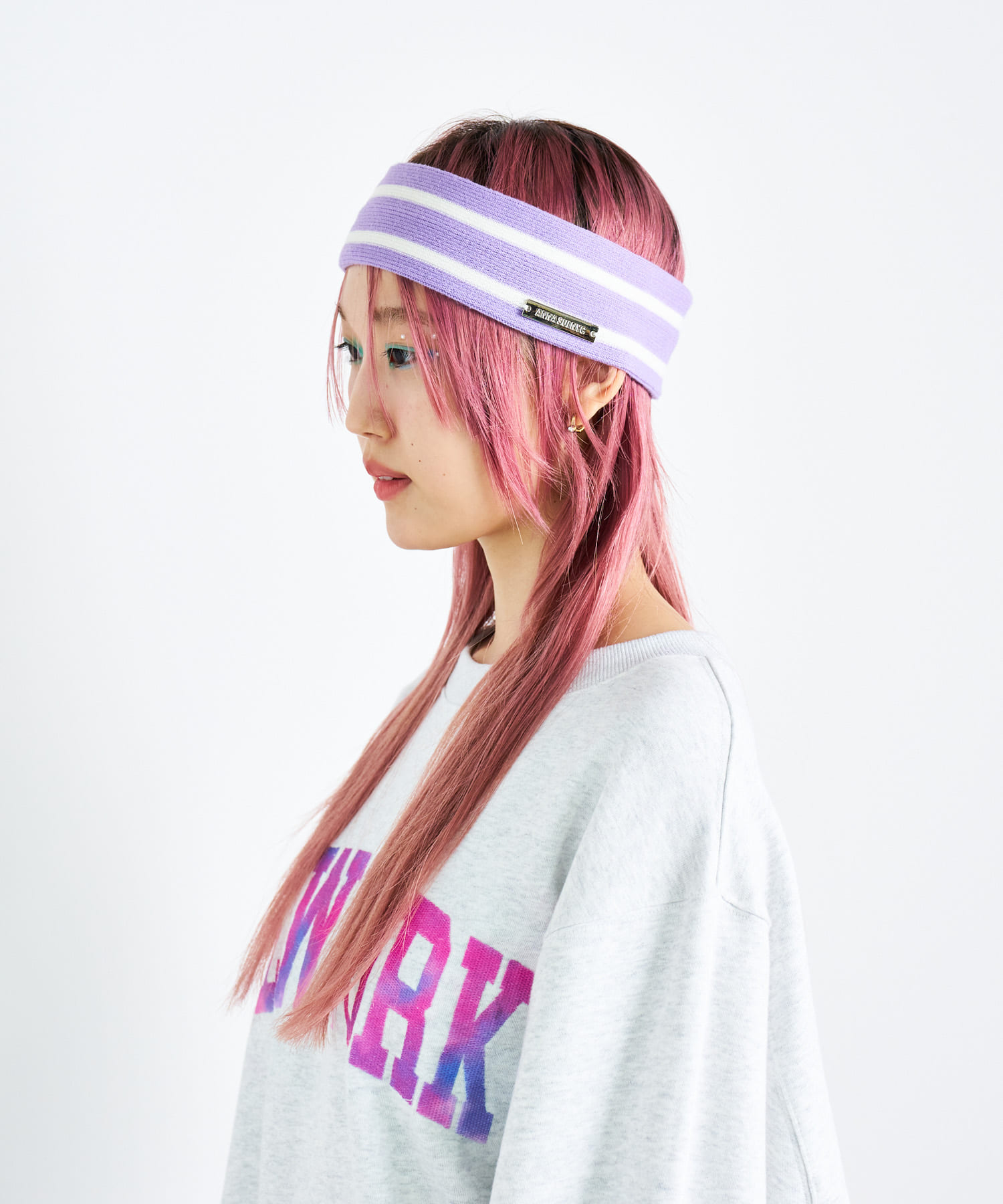 ANNA SUI NYC　ボーダーニットヘッドバンド PURPLE one