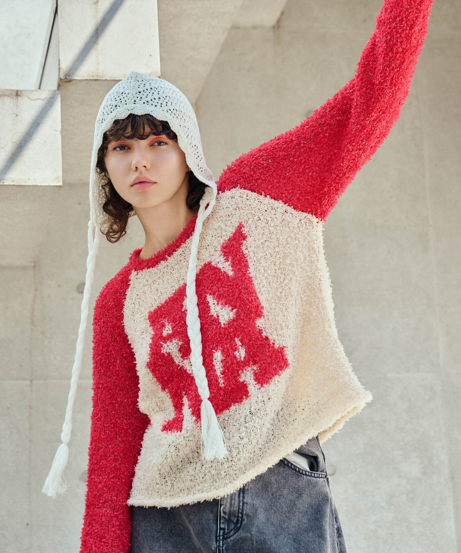ANNA SUI NYC　クロシェニットキャップ WHITE one
