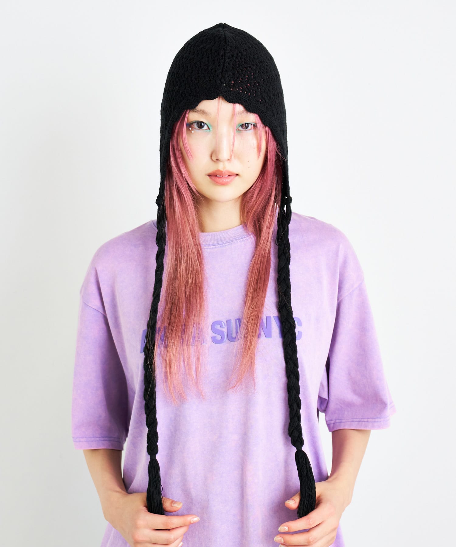 ANNA SUI NYC　クロシェニットキャップ BLACK one