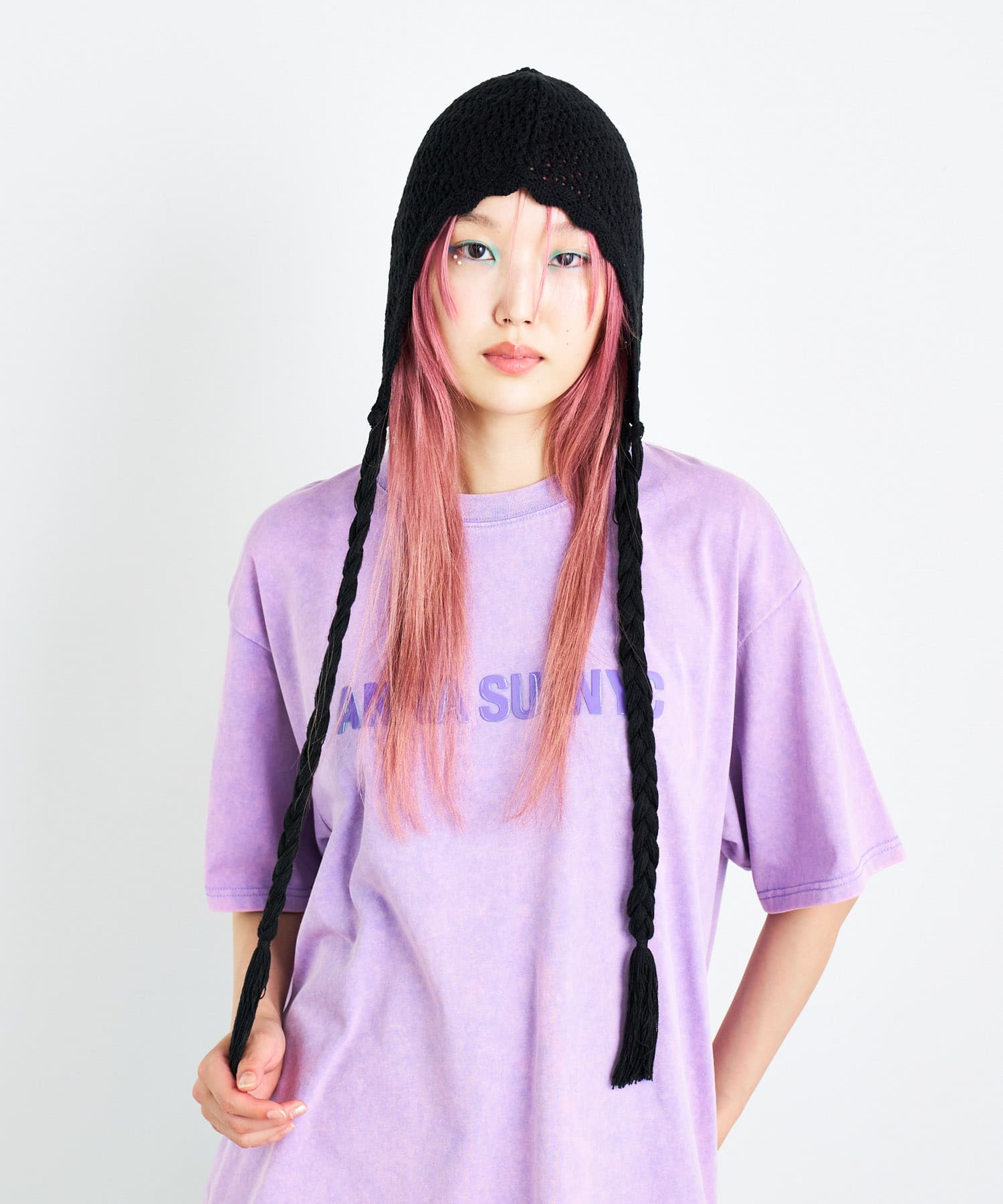 ANNA SUI NYC　クロシェニットキャップ BLACK one