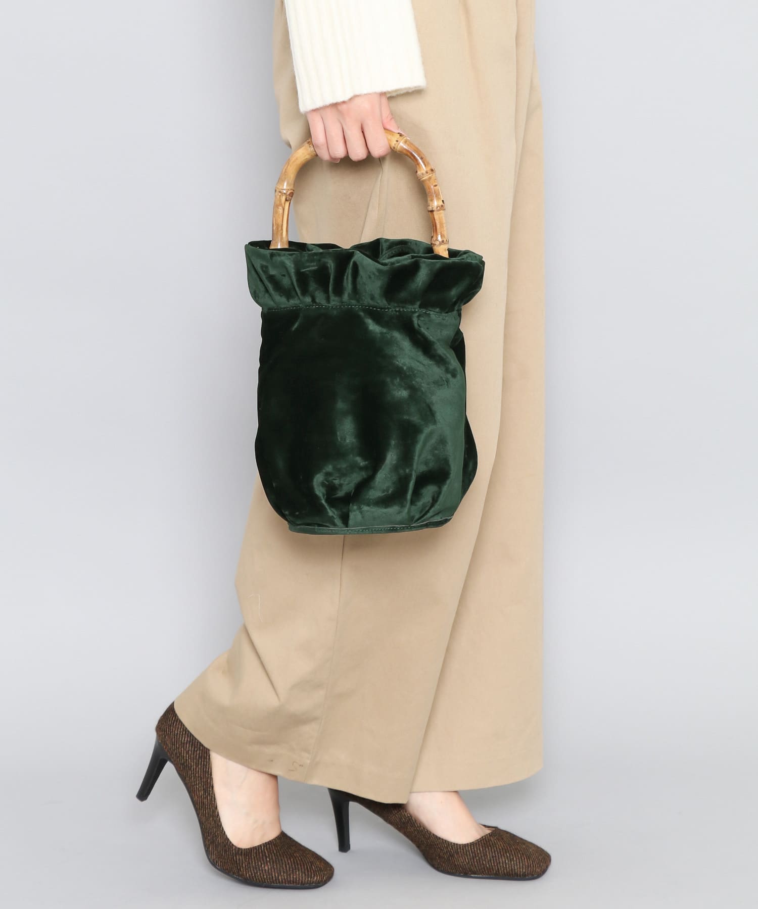 Casselini　バンブーバケツバッグ∴ GREEN FREE