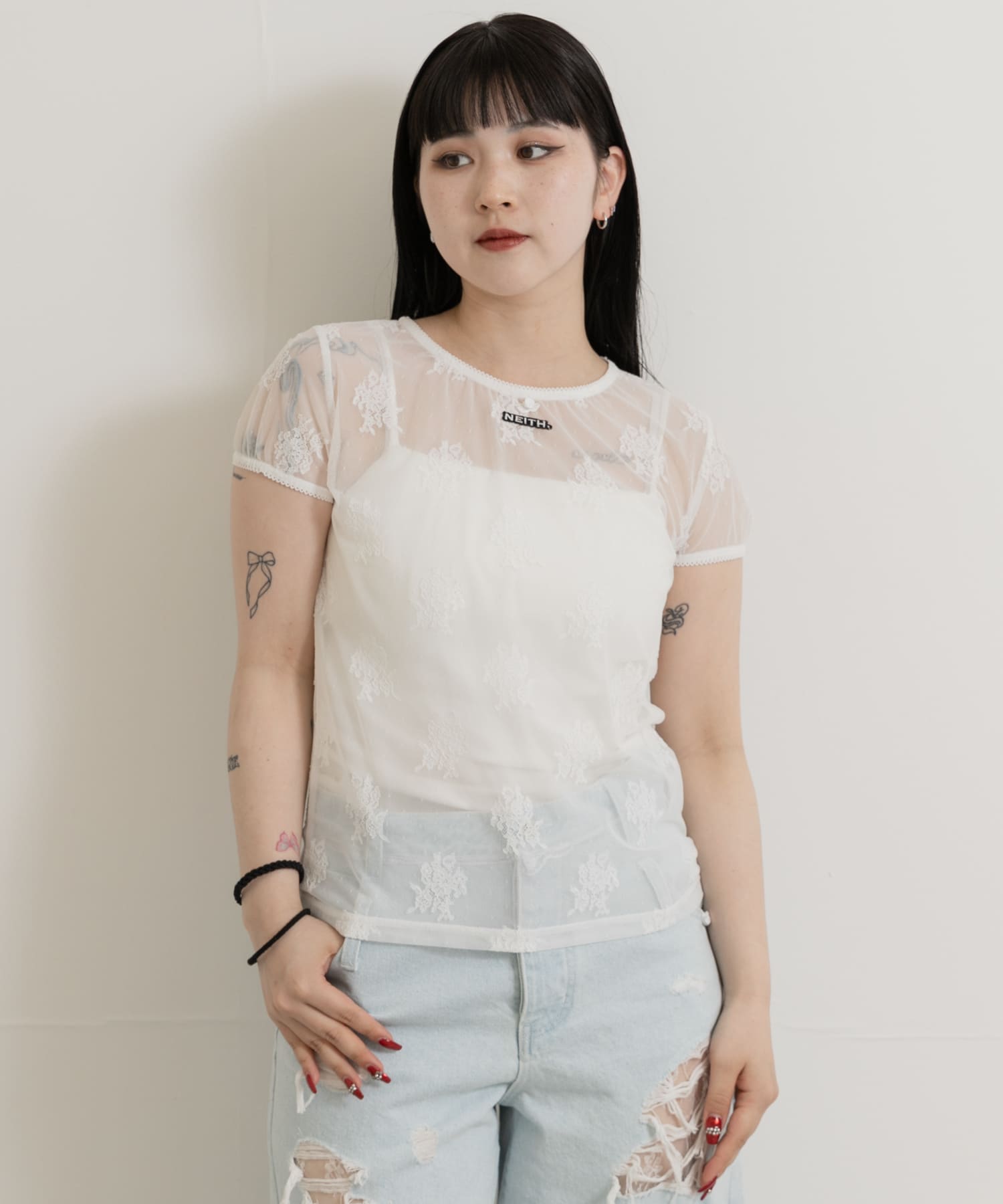 neith.tokyo Lace Simple T-shirts(FREE WHITE): トップス｜URBAN