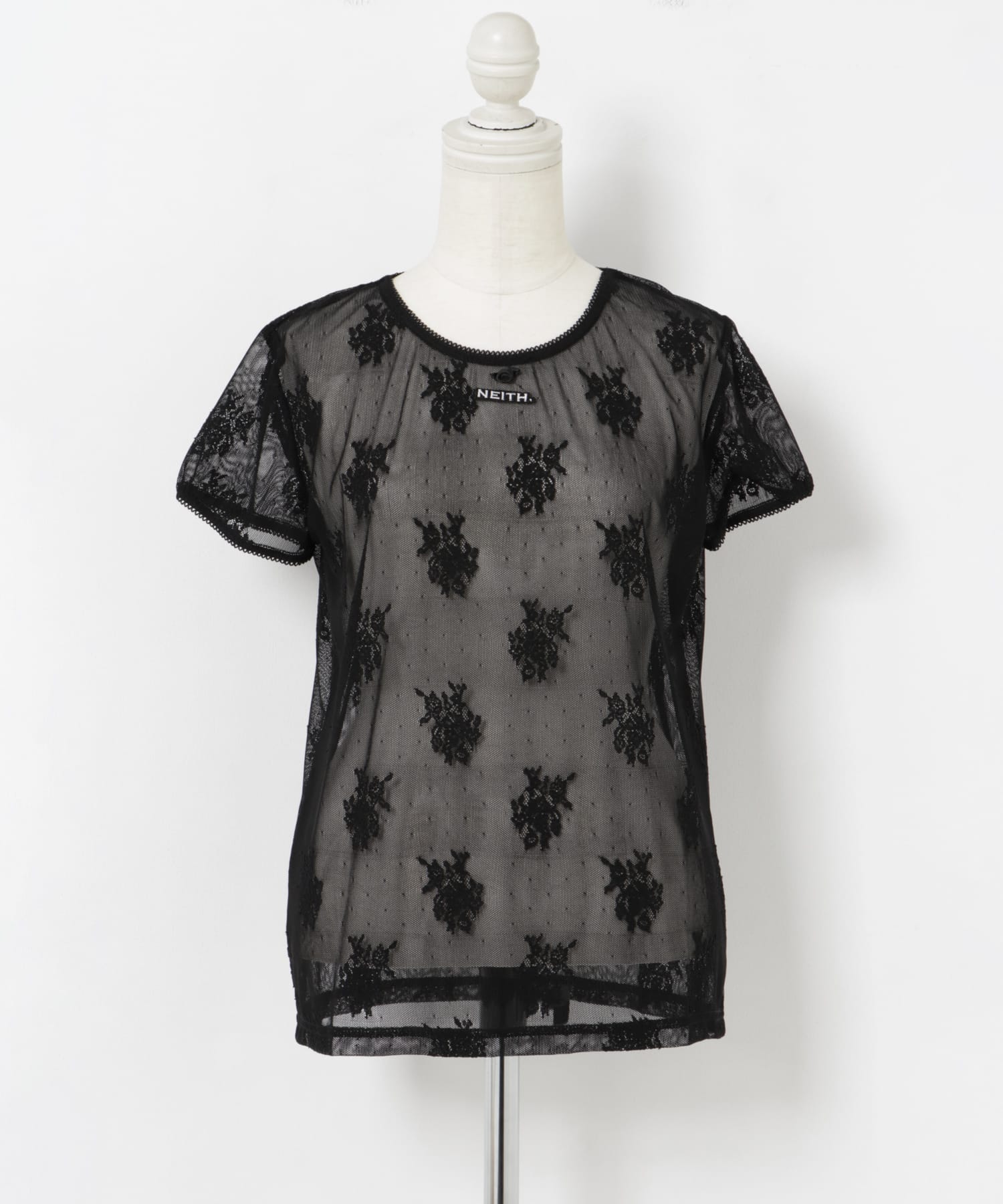 neith.tokyo　Lace Simple T-shirts BLACK FREE
