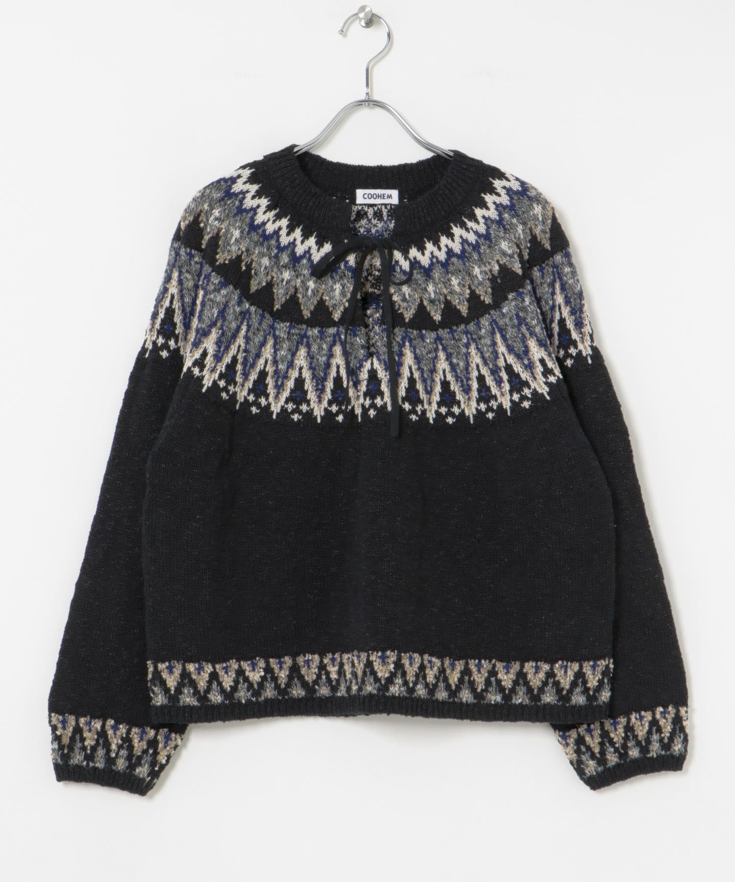 米富繊維　SUMMER NORDIC KNIT PULLOVER 14BLACK FREE
