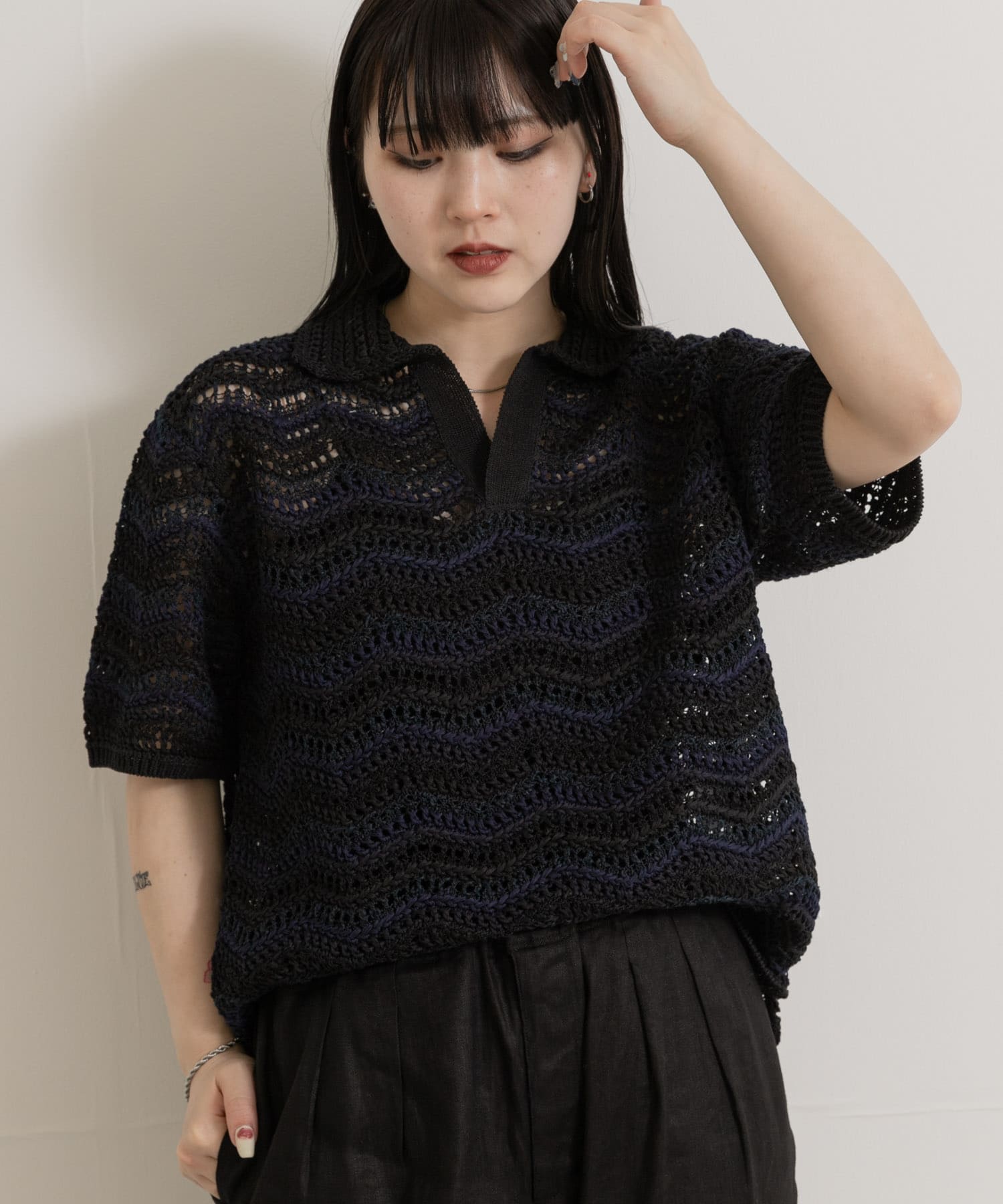 米富繊維　ZIGZAG SUKASHI KNIT PULLOVER