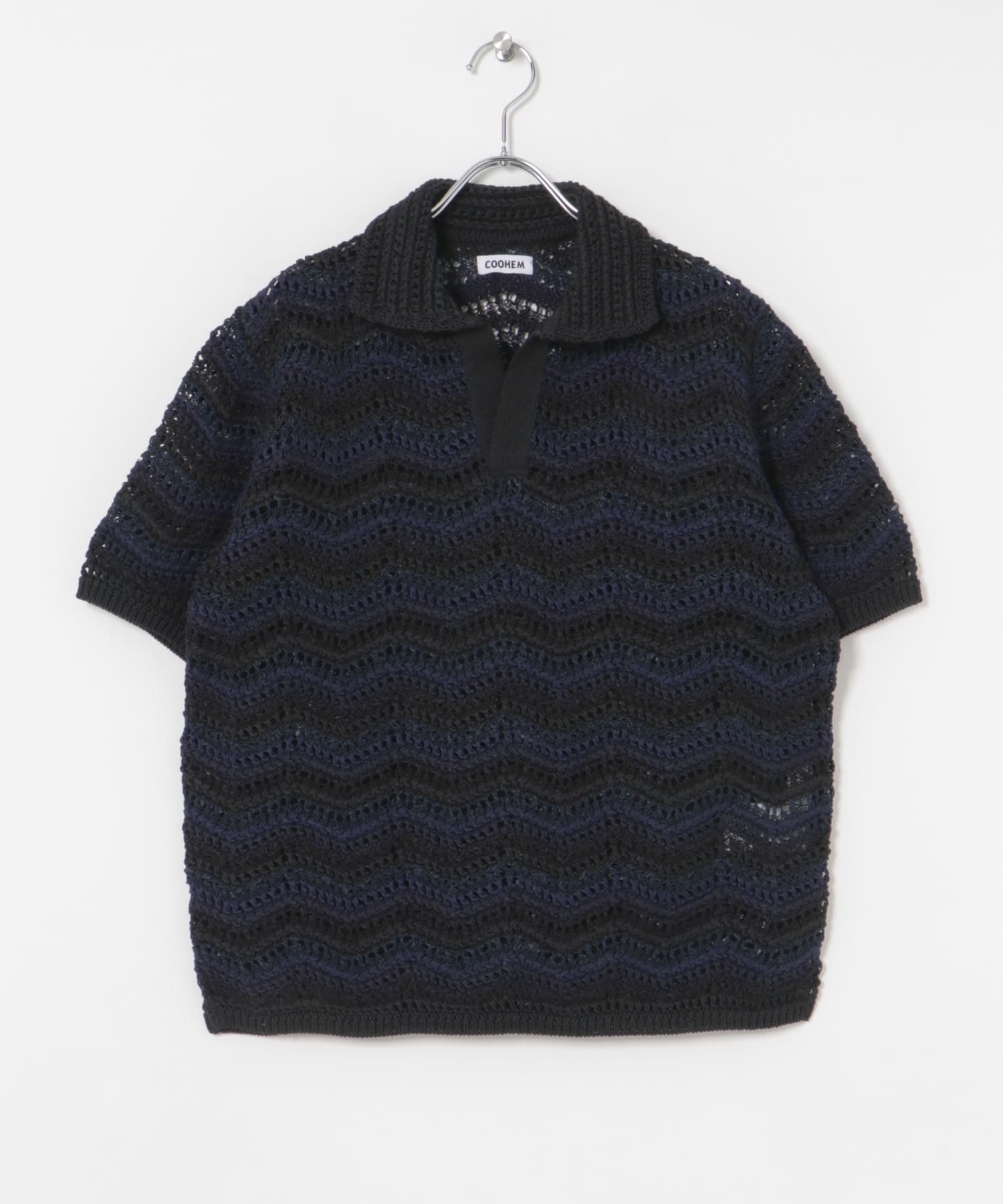 米富繊維　ZIGZAG SUKASHI KNIT PULLOVER 64BLACK FREE