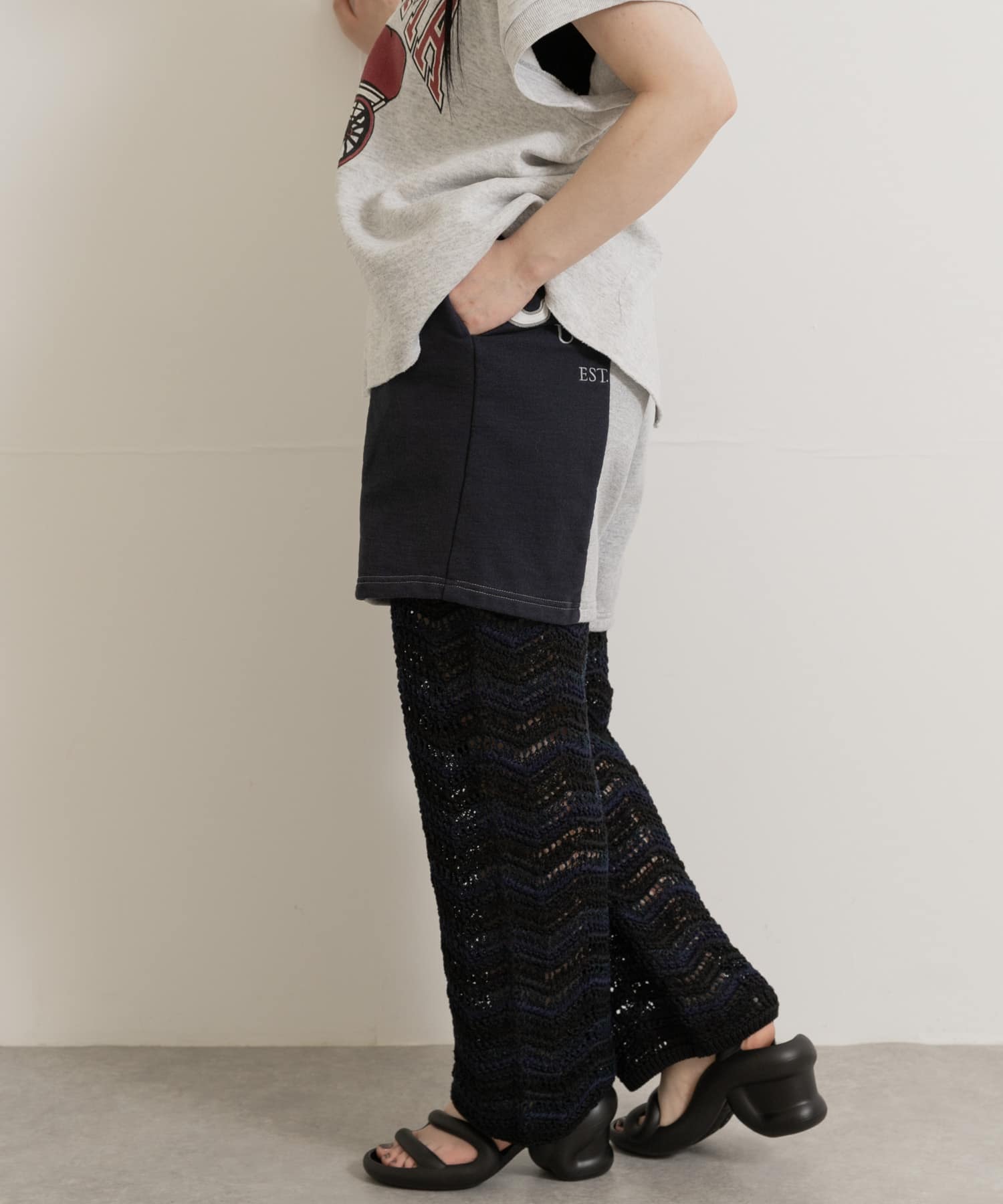 米富繊維　ZIGZAG SUKASHI KNIT PANTS