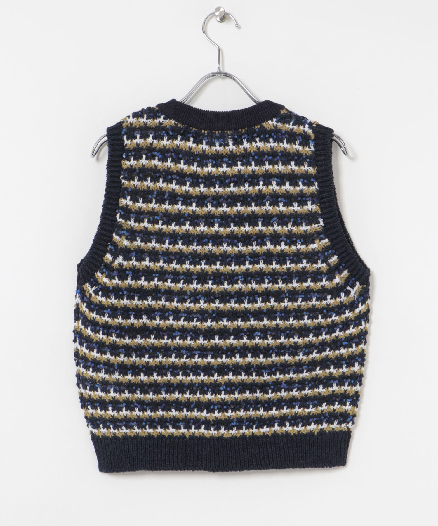 米富繊維　SUKASHI BORDER KNIT VEST 63NAVY FREE