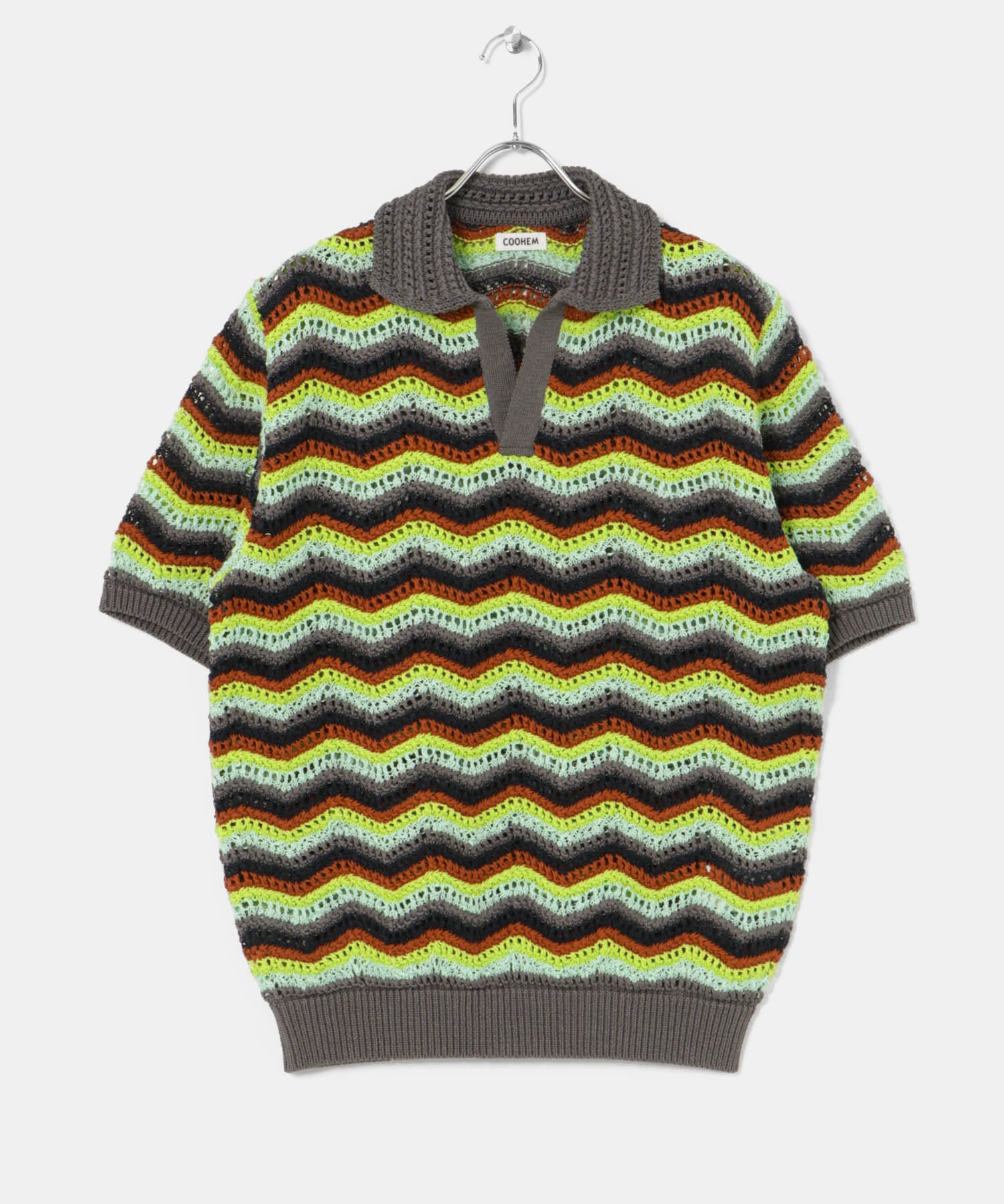 米富繊維　ZIGZAG SUKASHI KNIT PULLOVER 03GREEN L