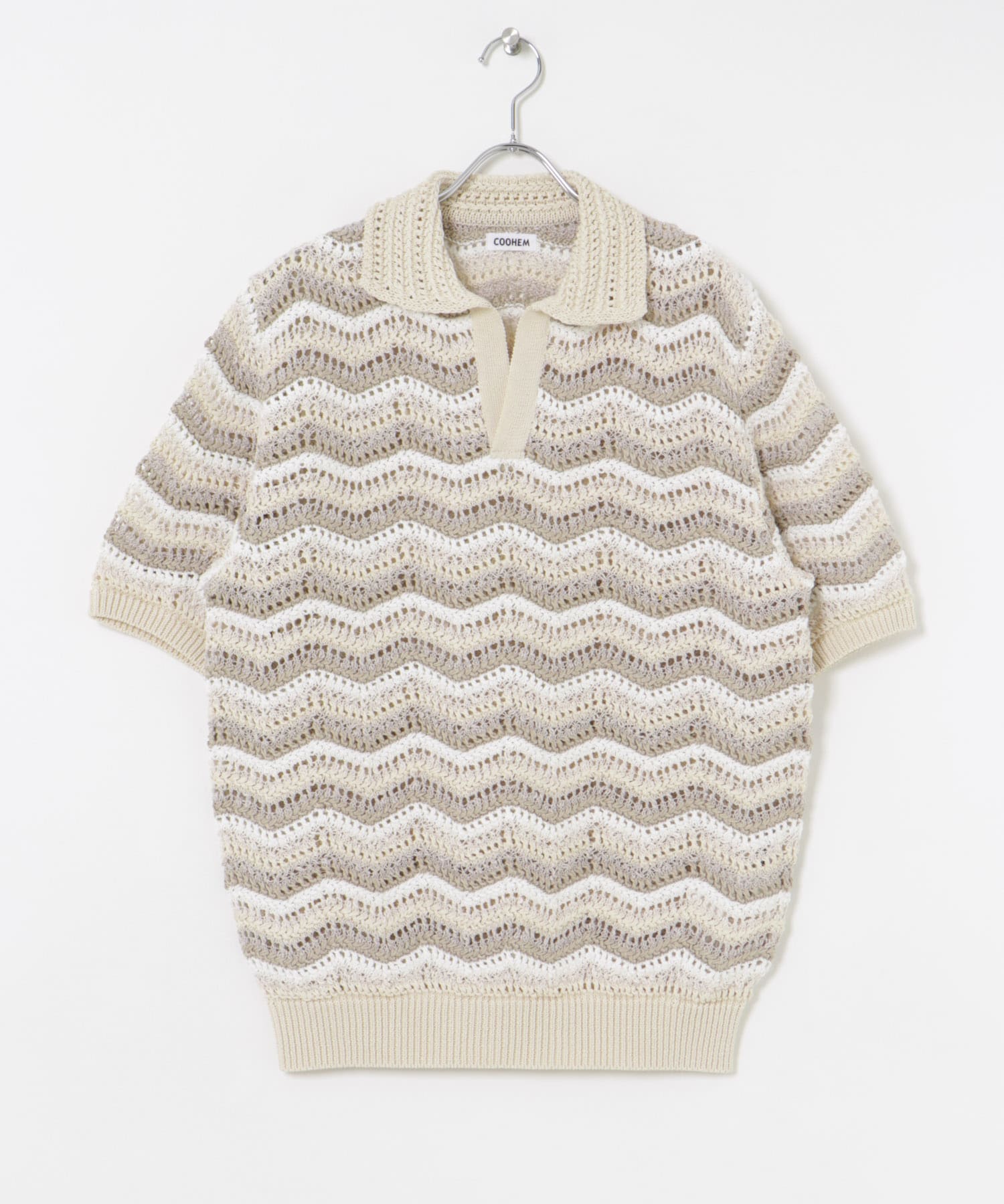 米富繊維　ZIGZAG SUKASHI KNIT PULLOVER 40IVORY L