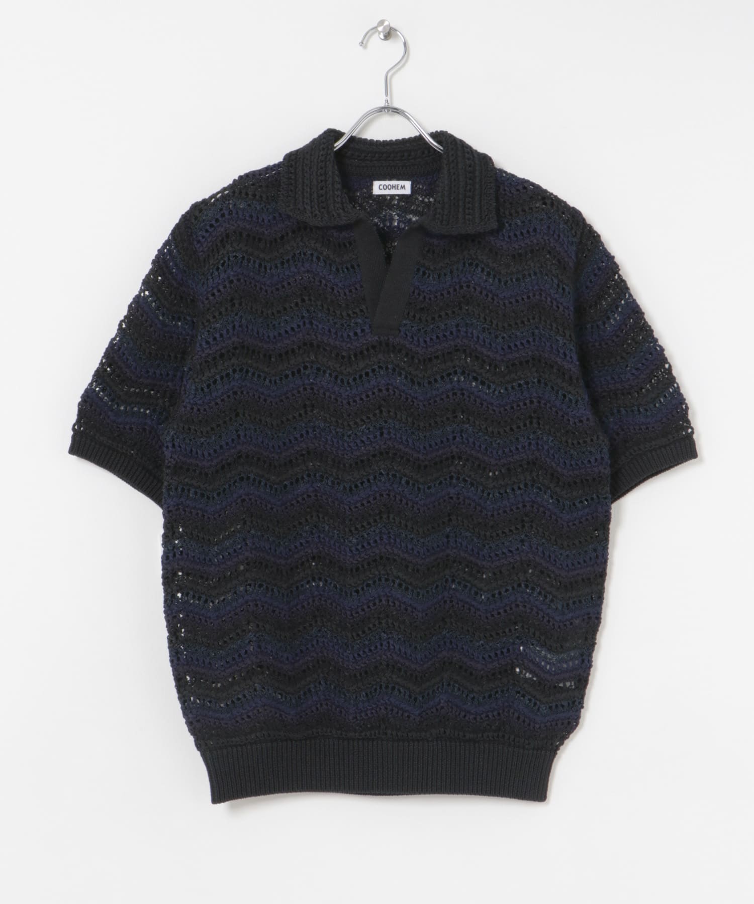 米富繊維　ZIGZAG SUKASHI KNIT PULLOVER 64BLACK L