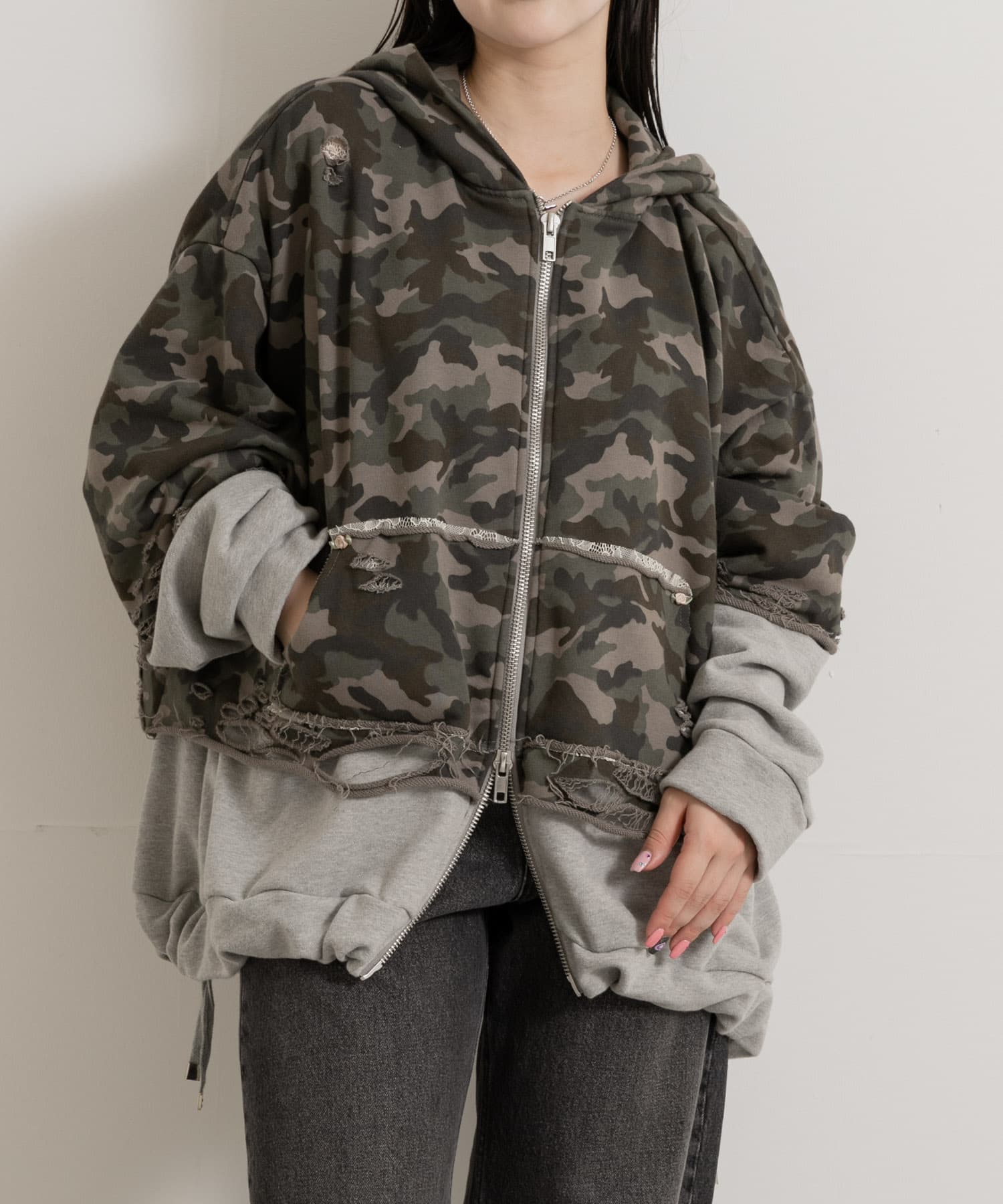 neith.tokyo　Layered Crush Hoodie-CAMO