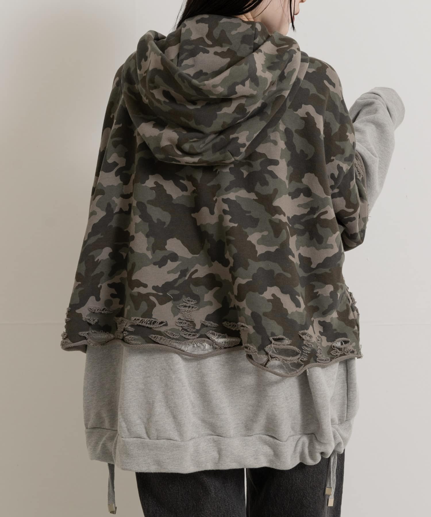 neith.tokyo Layered Crush Hoodie-CAMO(FREE CAMO×GR