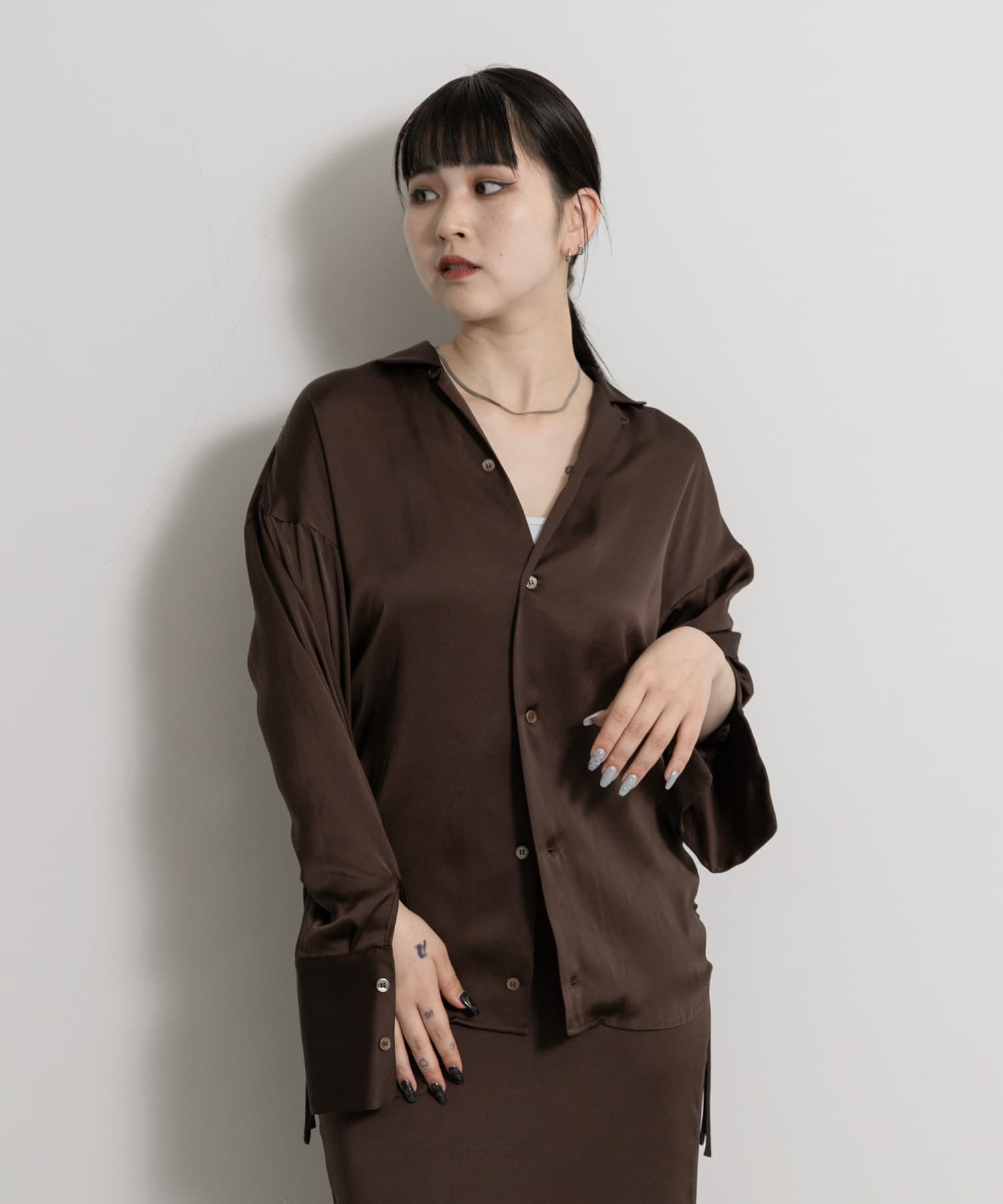 Open collar satin Shirts