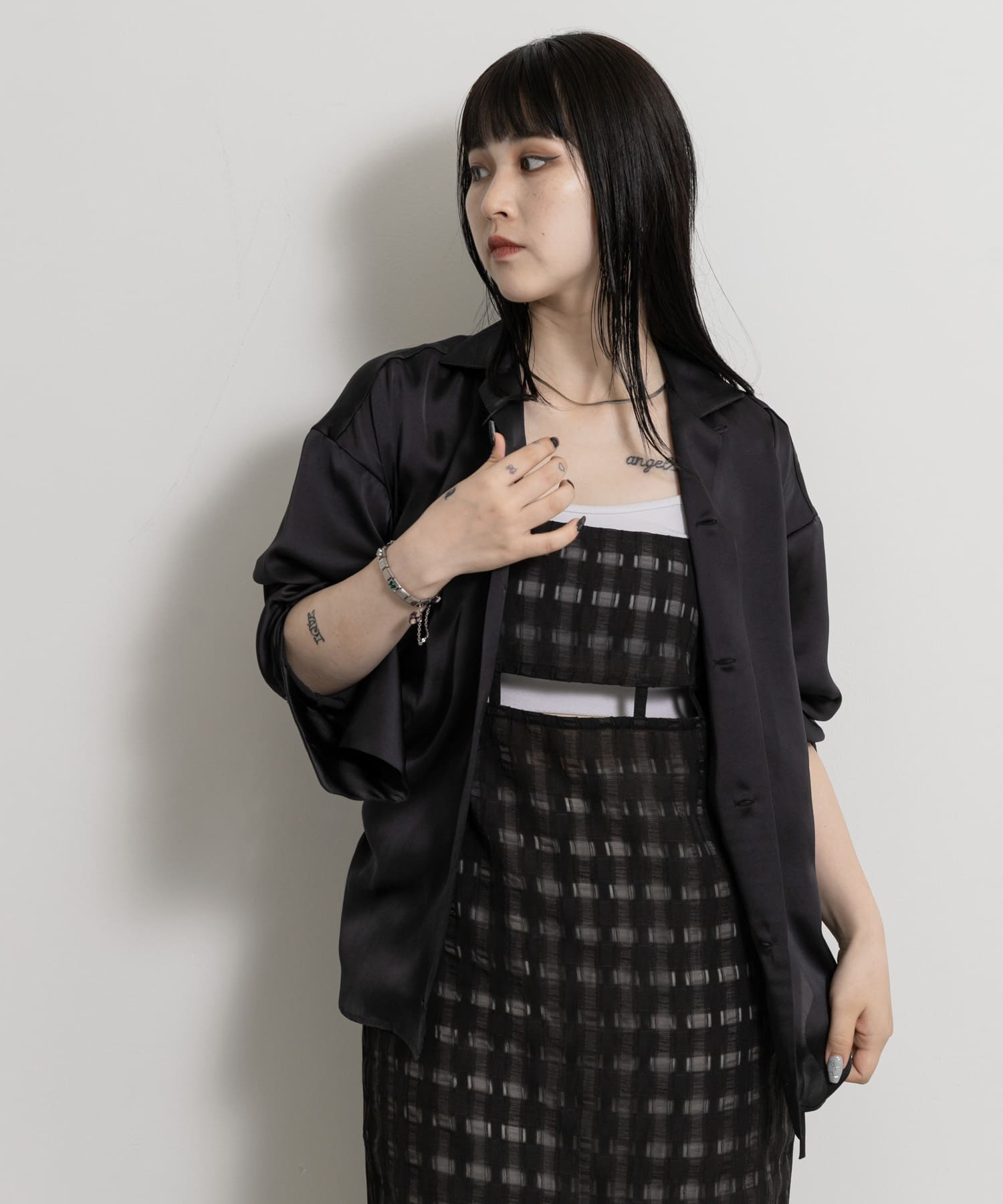 Open collar satin Shirts