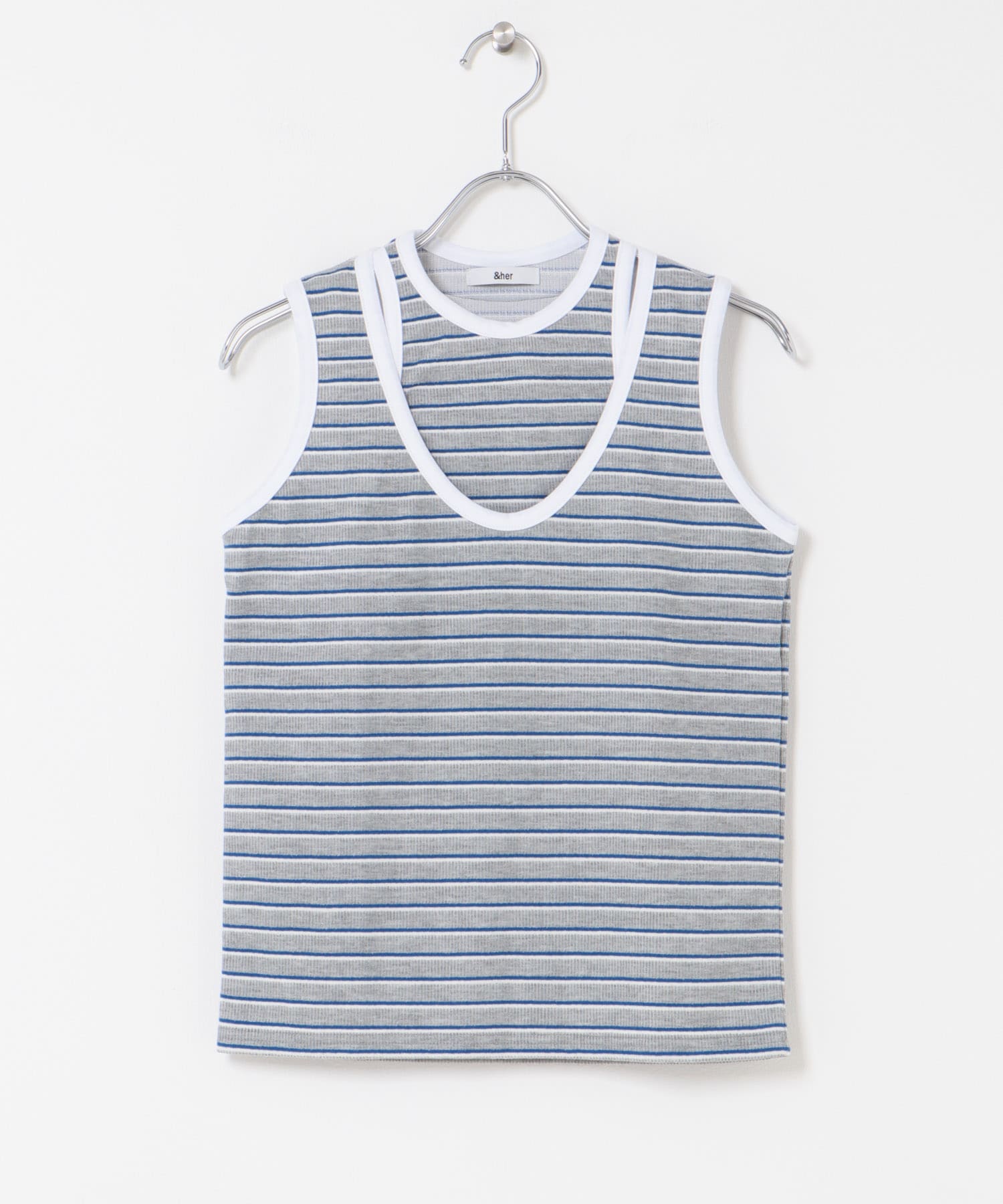 &her　Border Tank GRAY FREE