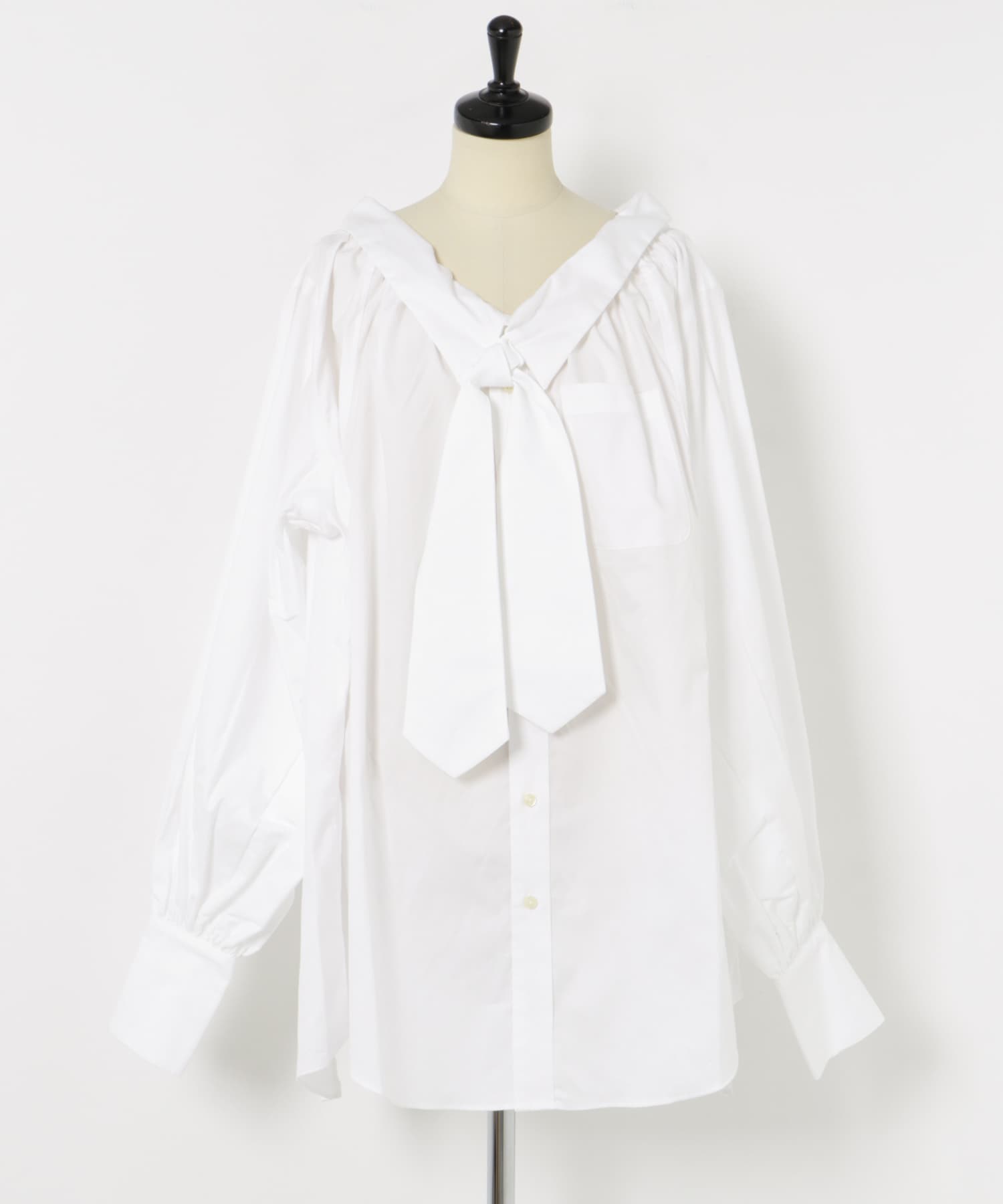 77circa　make wide cut back tie shirts white2 one