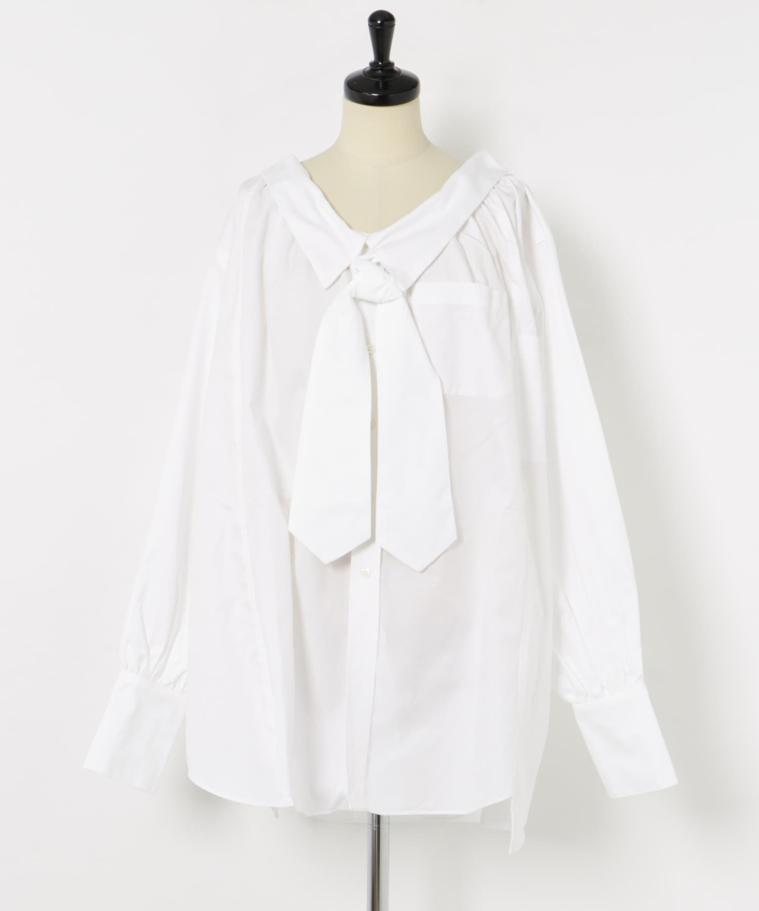 77circa　make wide cut back tie shirts white3 one