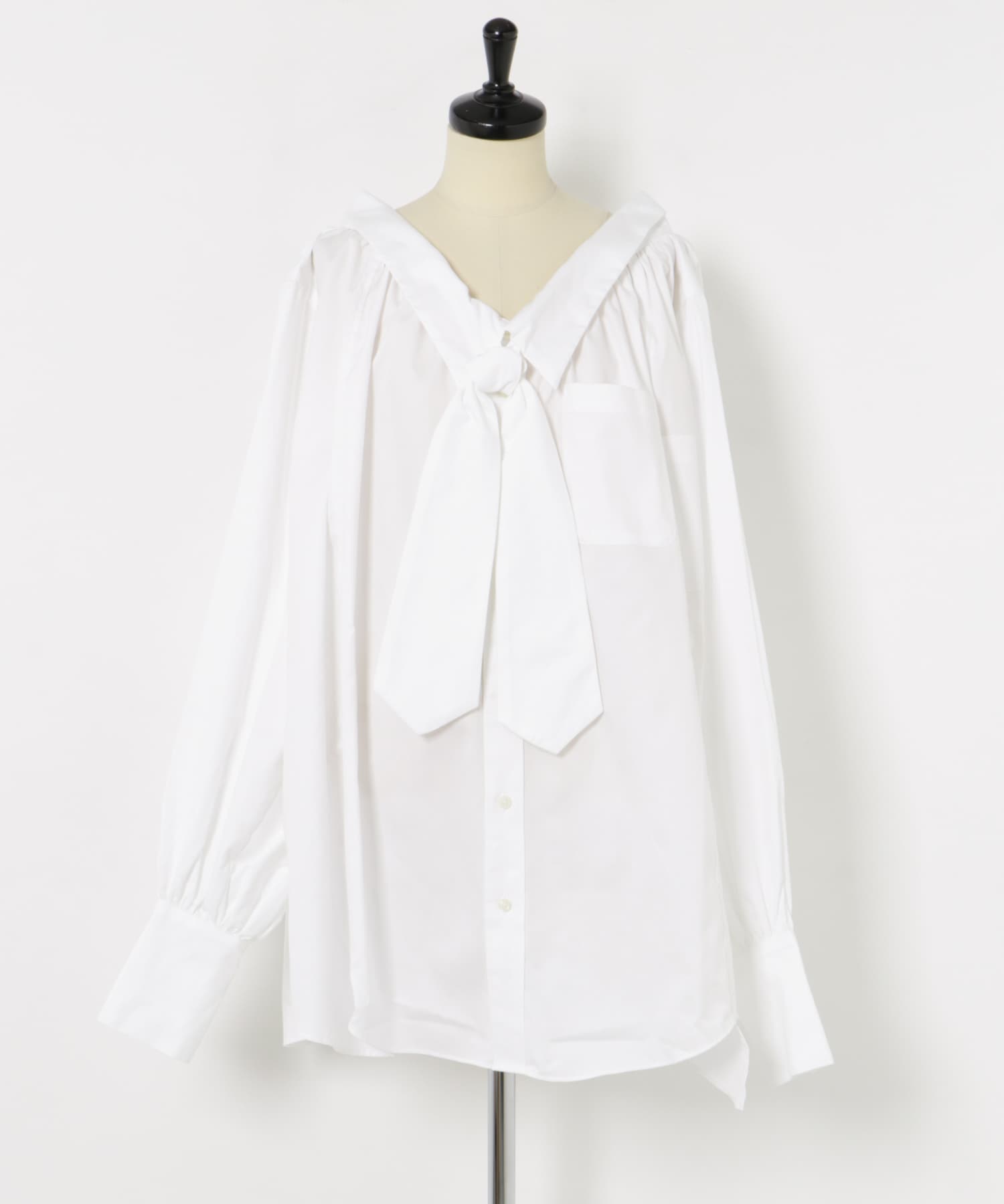 77circa　make wide cut back tie shirts white4 one