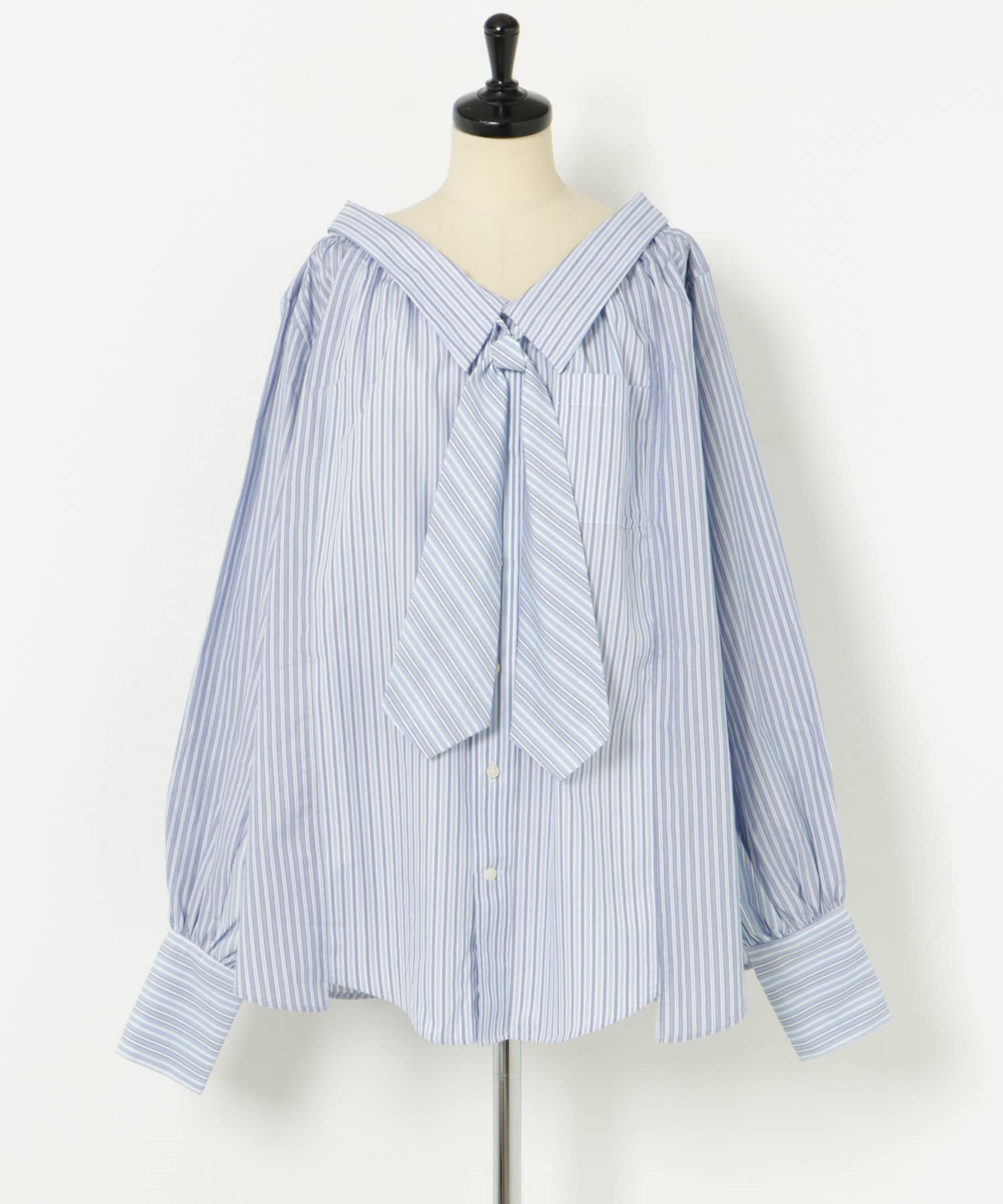 77circa　make wide cut back tie shirts stripe4 one