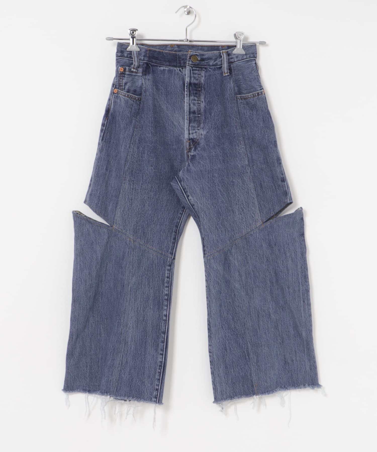 77circa　make four cutback bias slit denim pants