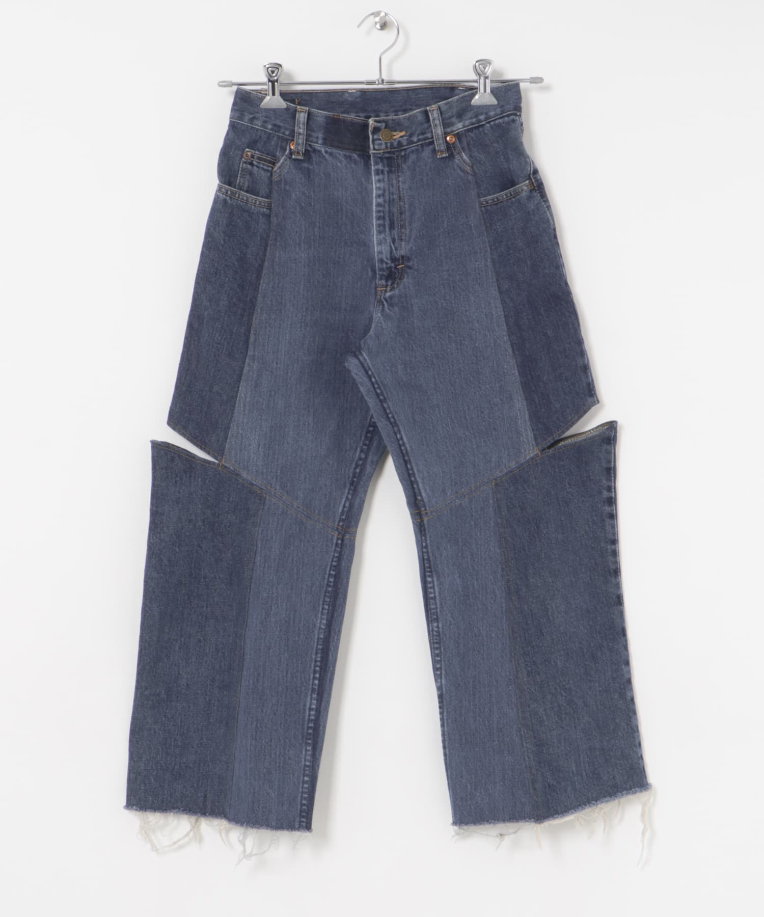 77circa　make four cutback bias slit denim pants