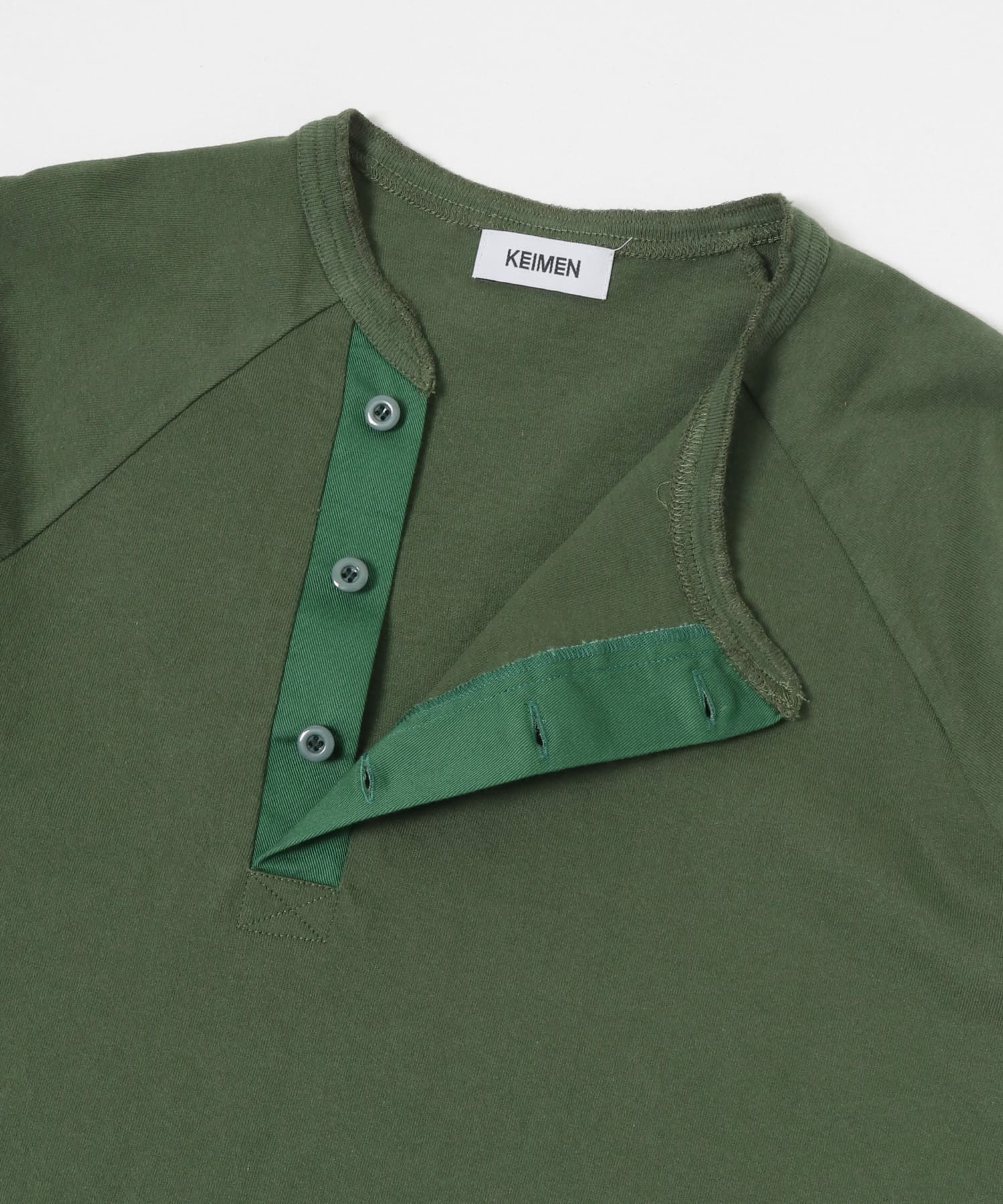 KEIMEN　Henley neck T-shirts Green M