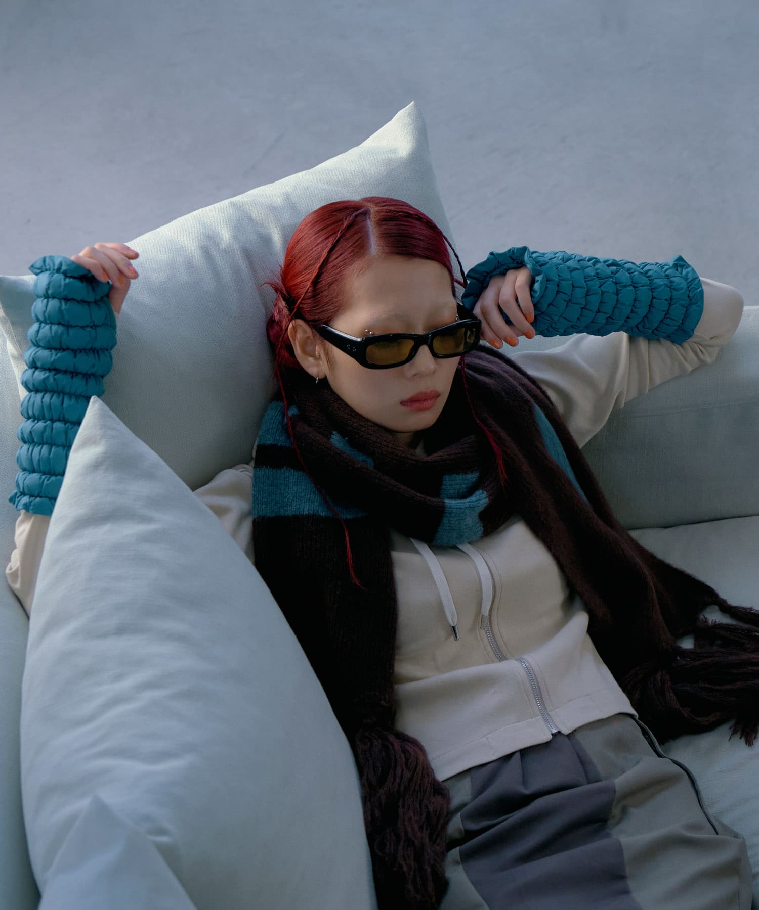 KWD　DOWN ARM WARMER Blue FREE