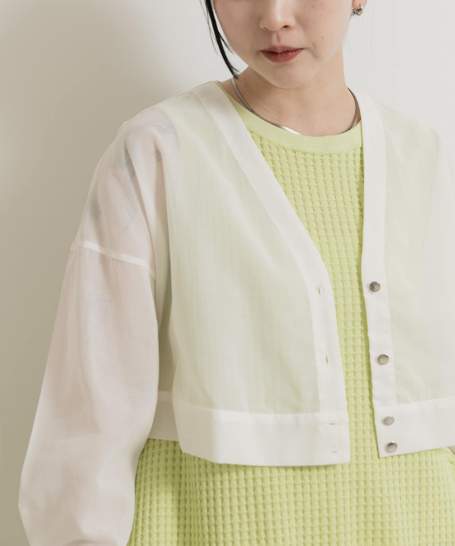 『別注』MIDIUMISOLID×TGM　sheer voile Vneck Cardigan