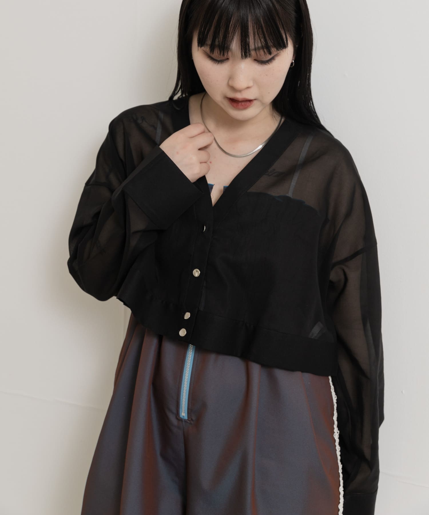『別注』MIDIUMISOLID×TGM　sheer voile Vneck Cardigan
