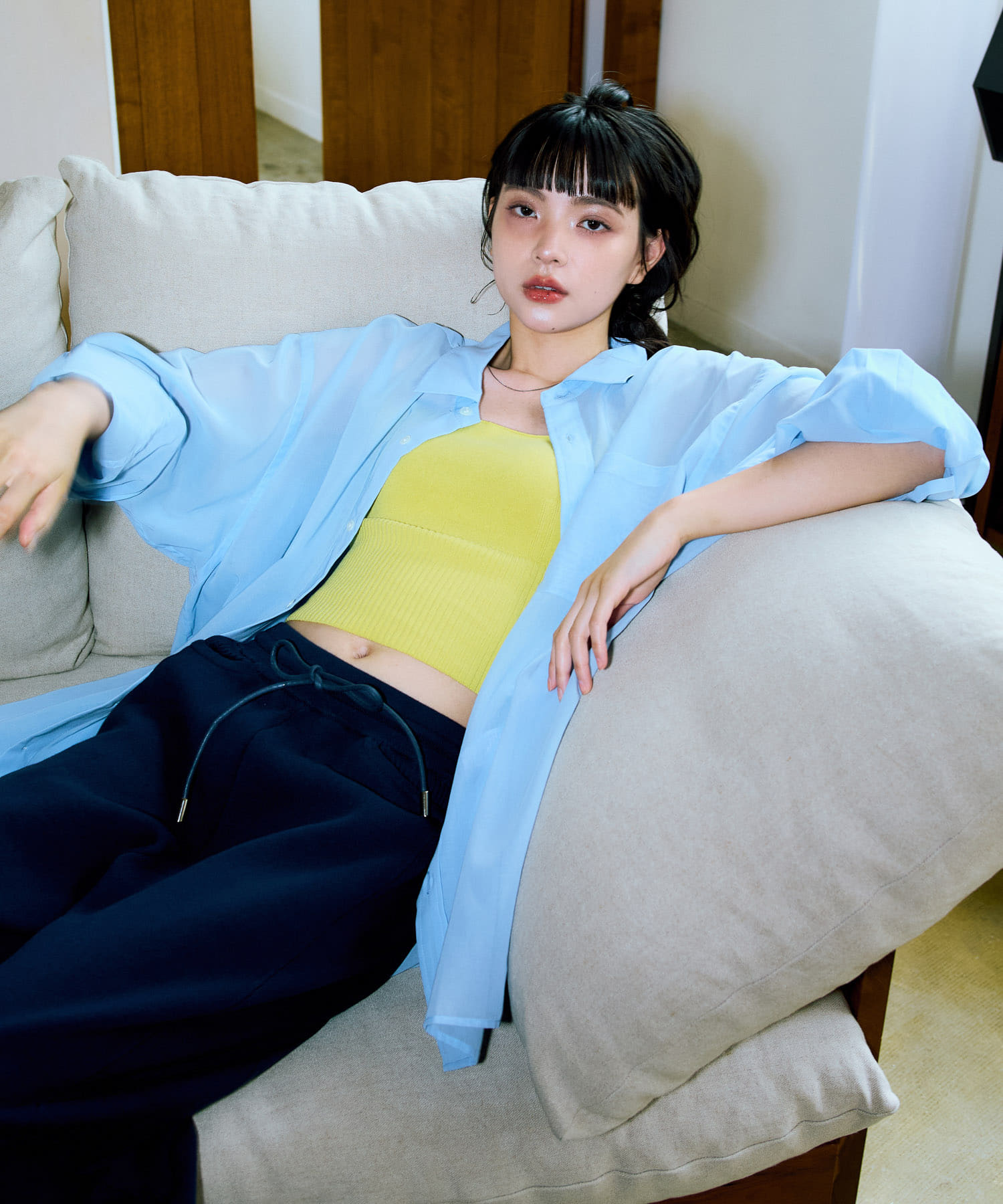 『別注』MIDIUMISOLID×TGM　sheer voile shirts