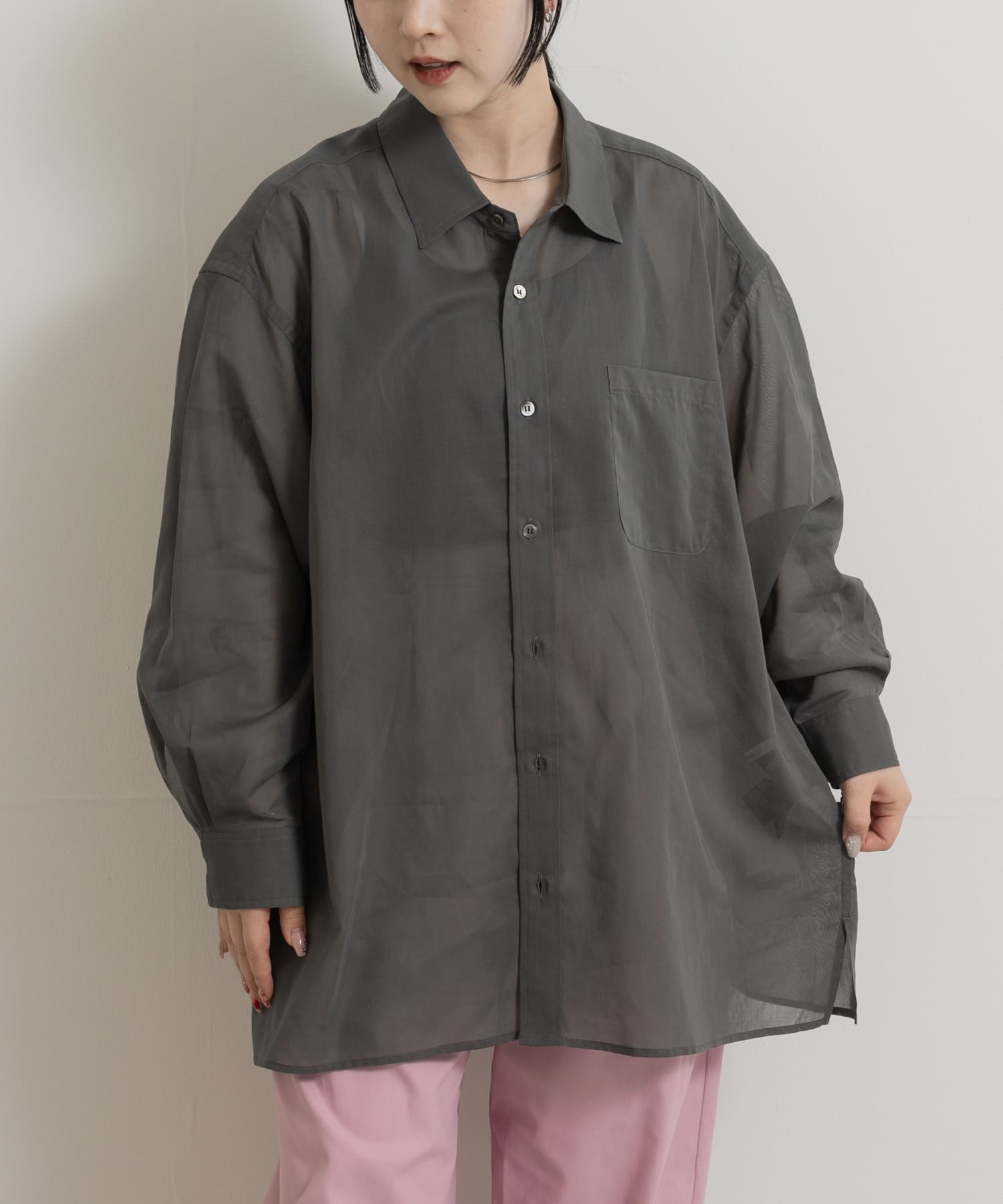 『別注』MIDIUMISOLID×TGM　sheer voile shirts