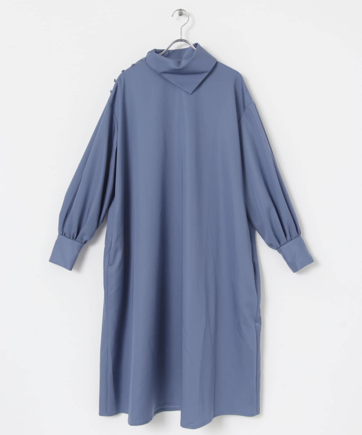 『別注』MIDIUMISOLID×TGM　Scarf collar wide one-piece Blue one