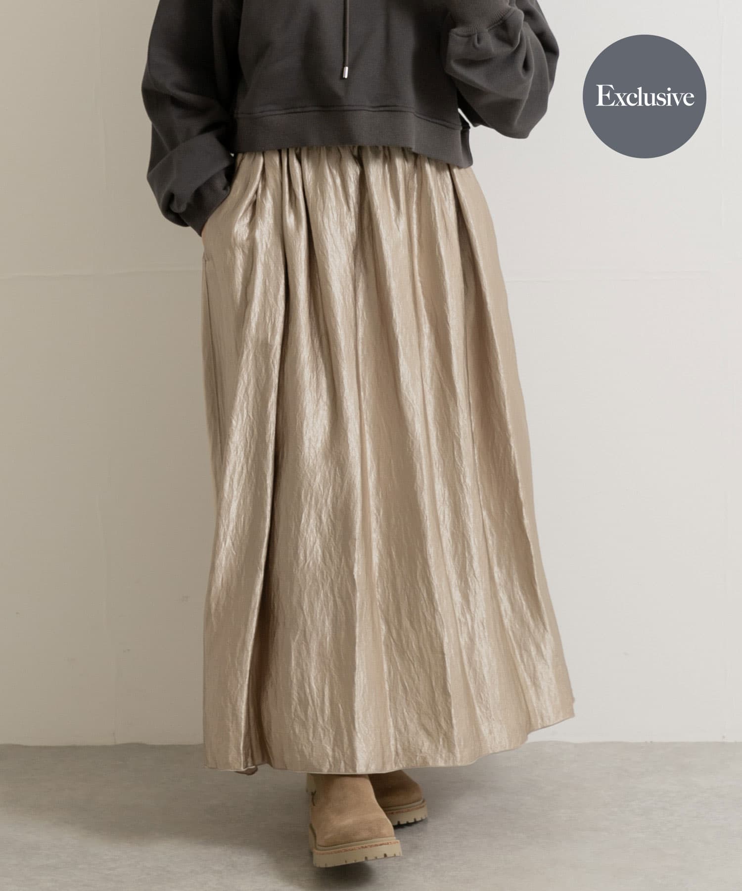 『別注』MIDIUMISOLID×TGM　satain volume skirt