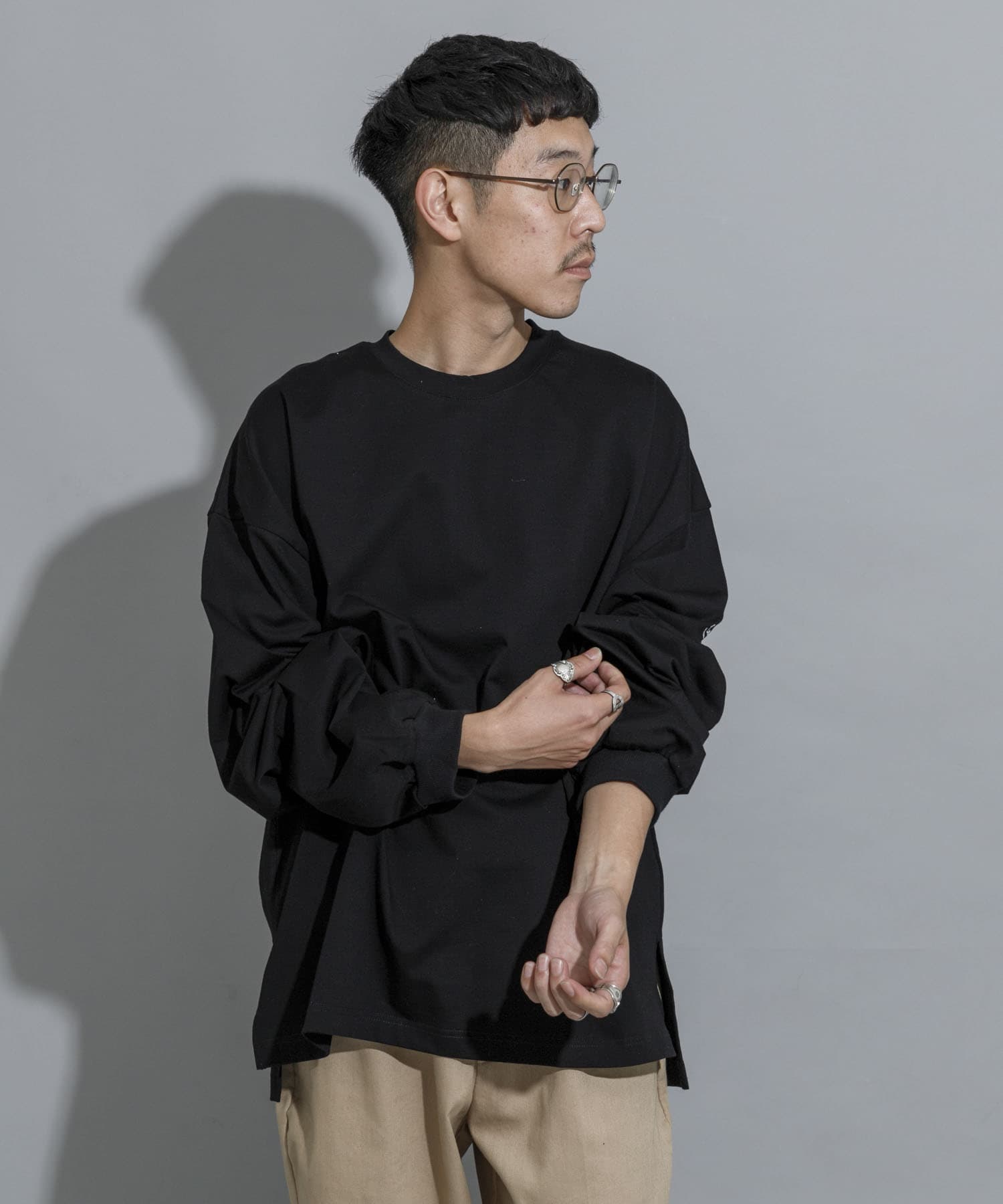 『別注』MIDIUMISOLID×TGM　Organic cotton LS T-SHIRTS L BLACK one